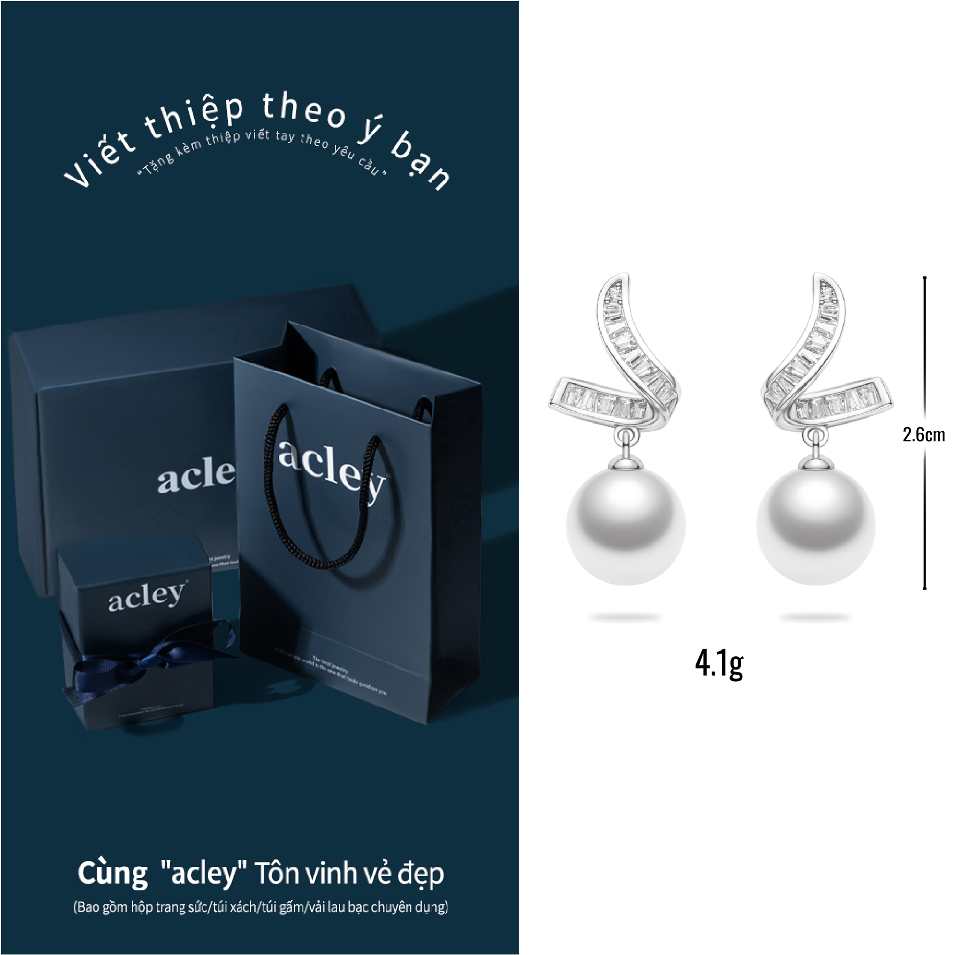 Bông tai Lưu Quang – Acley | Bạc S925 + Ngọc trai + Đá CZ Zirconia | E131090453 - Image 3