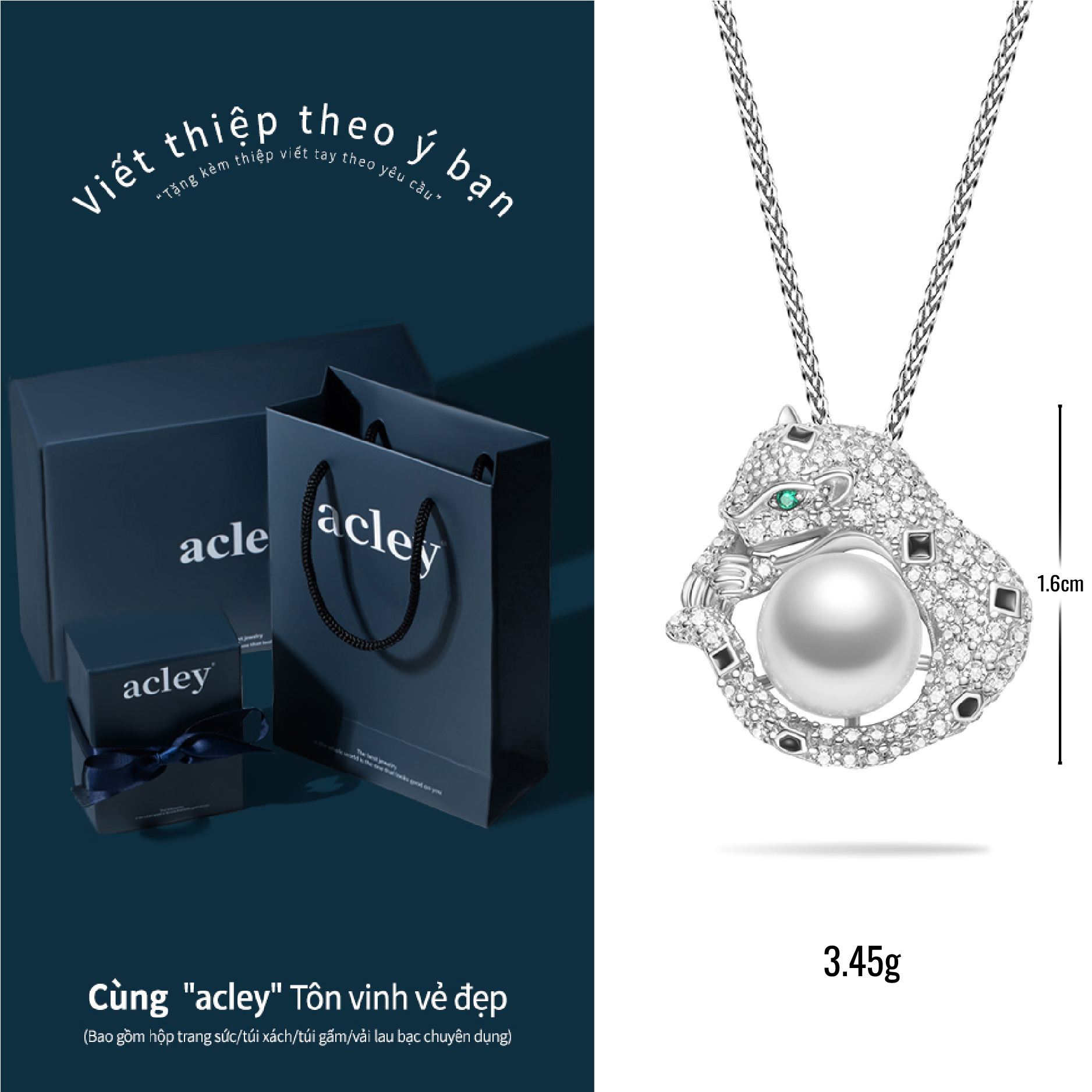 Dây chuyền Bạch Hổ Châu – Acley | Bạc S925 + Ngọc trai + Đá CZ Zirconia | AYX-3672S - Image 3