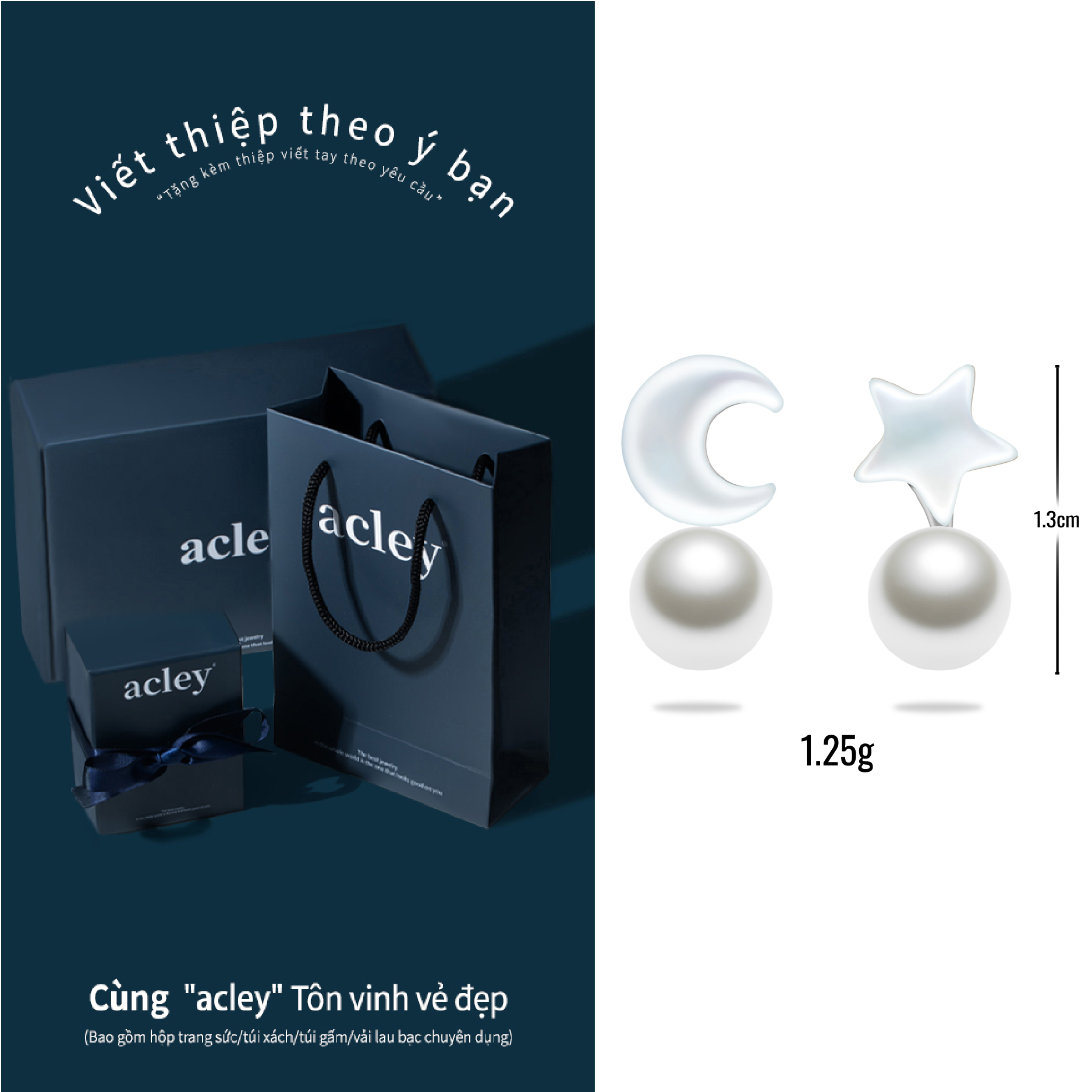 Bông tai Trăng Sao – Acley | Bạc S925 + Xà cừ + Ngọc trai | E106590401 - Image 3