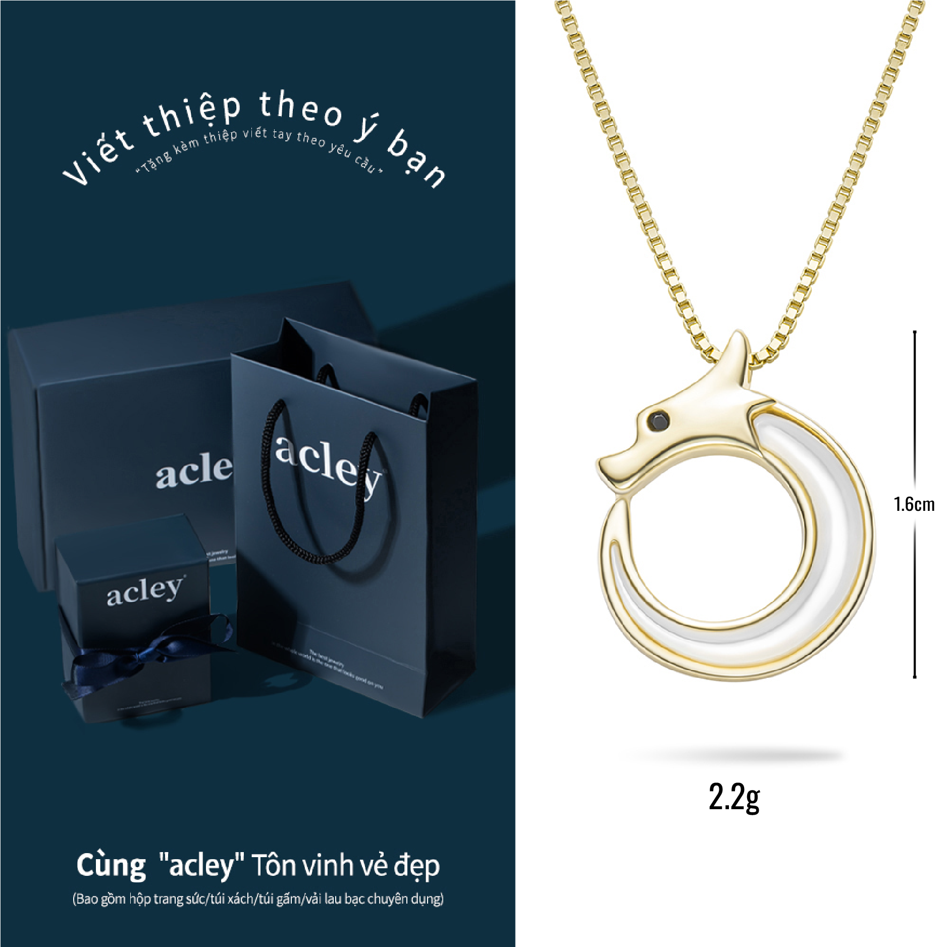 Dây chuyền Kim Long – Acley | Bạc S925 + Xà cừ + Đá CZ Zirconia | YFD3087EG - Image 3