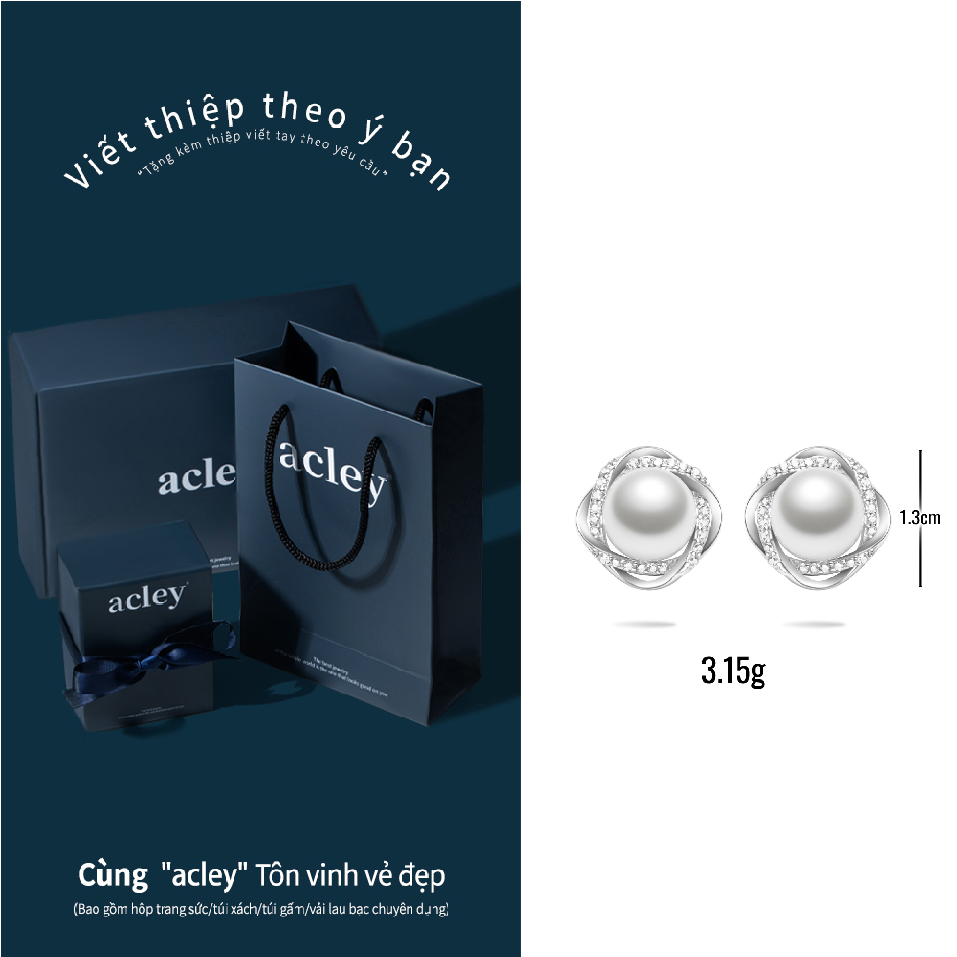 Bông tai Lục Bảo Ngọc – Acley | Bạc S925 + Ngọc trai + Đá CZ Zirconia | AE15470401 - Image 3