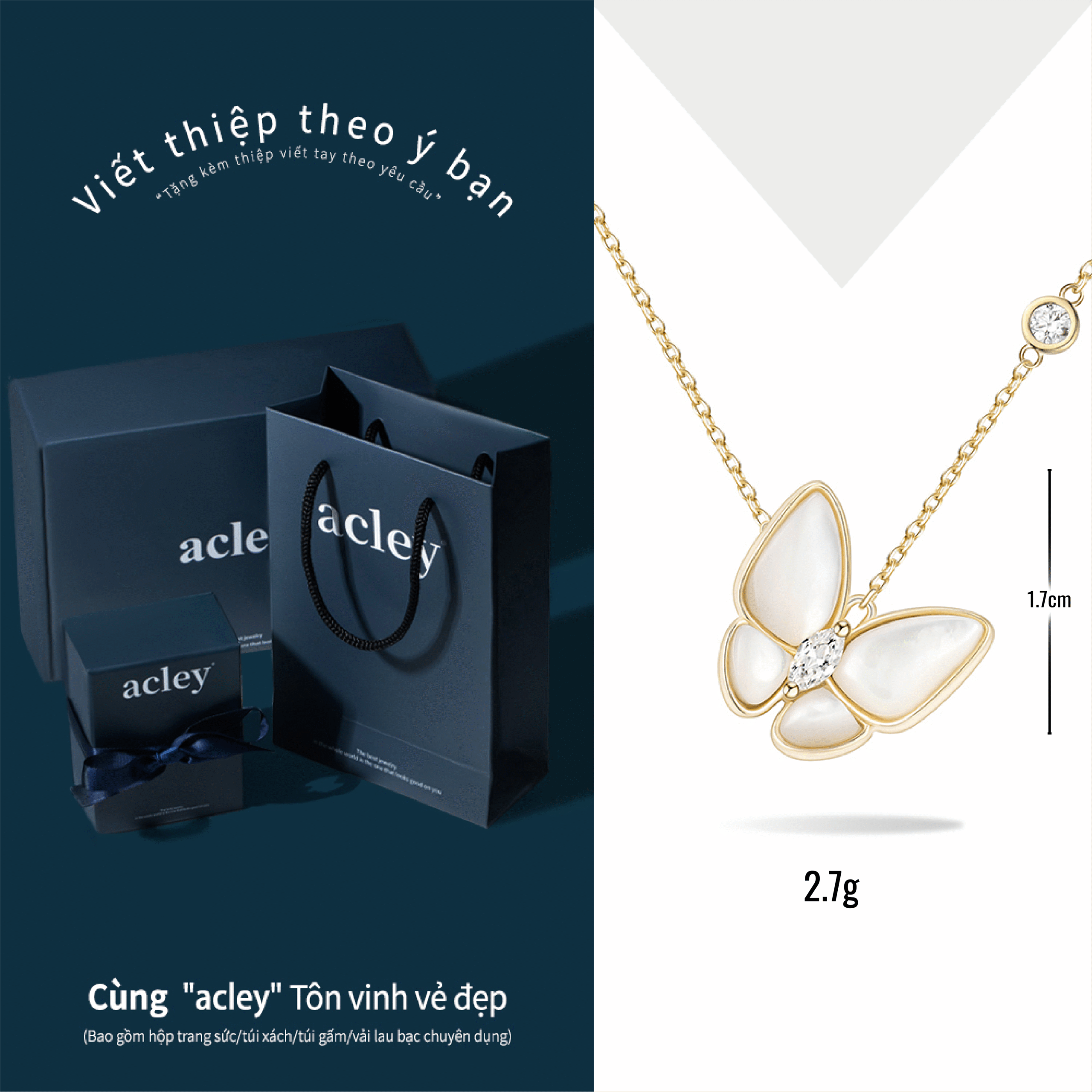 Dây chuyền Cánh Bướm Thủy Tinh – Acley | Bạc S925 + Xà cừ + Đá CZ Zirconia | KF-4416B - Image 4
