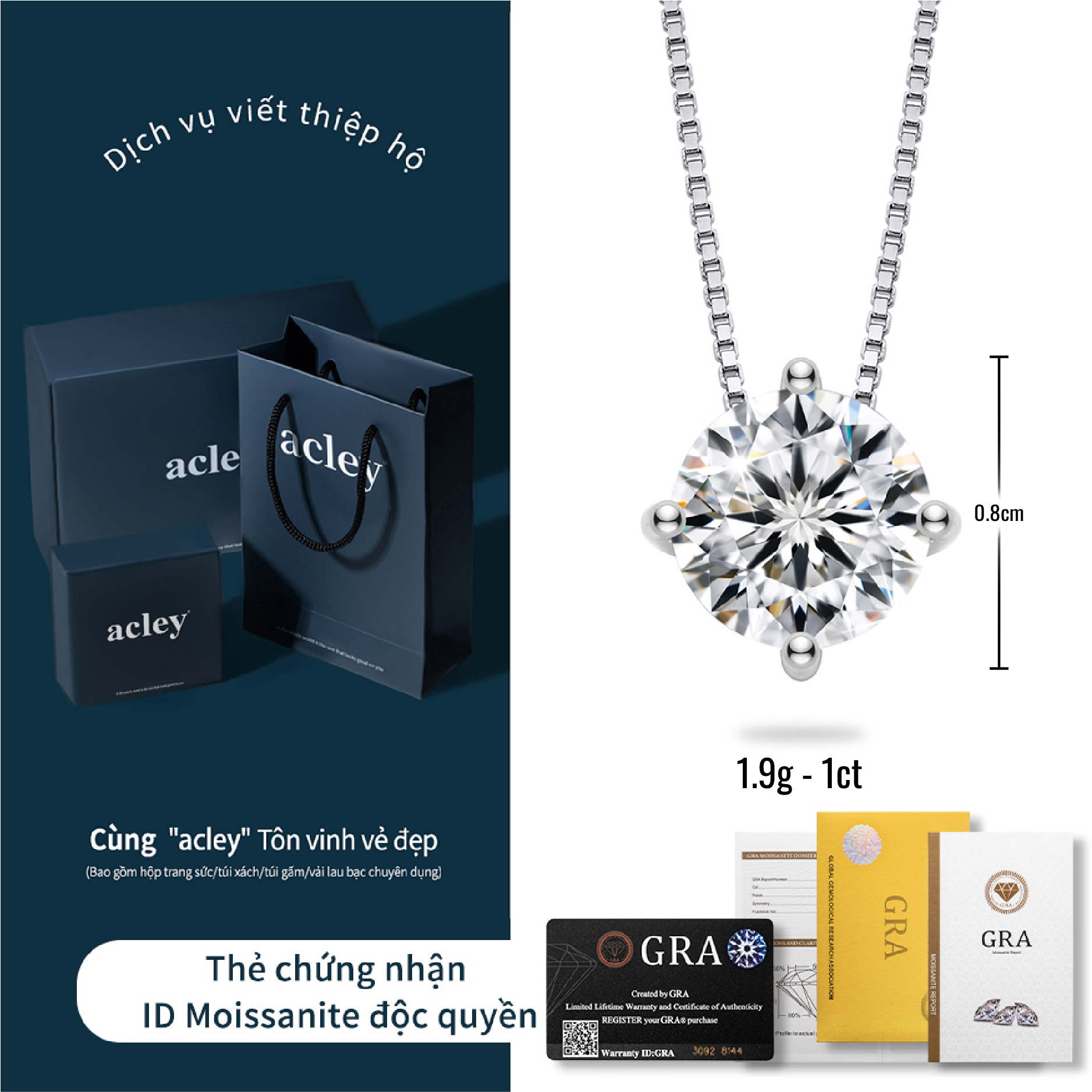 Dây chuyền Lam Anh – Acley | Bạc S925 + Kim cương Moissanite | MS00001A8Cb - Image 3