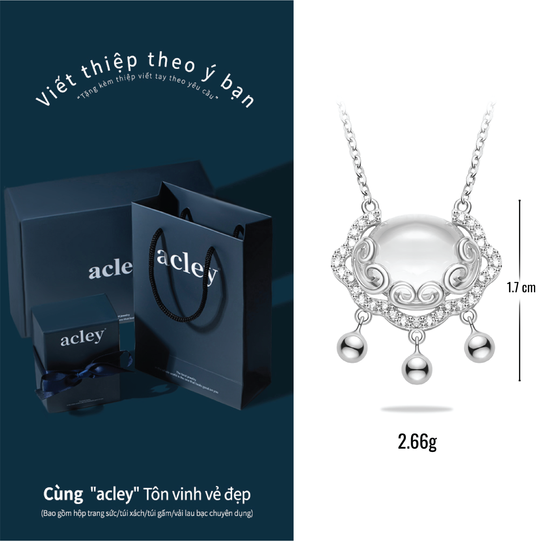 Dây chuyền Vân Nguyệt – Acley | Bạc S925 + Mã não trắng + Đá CZ Zirconia | KD-1581D - Image 3