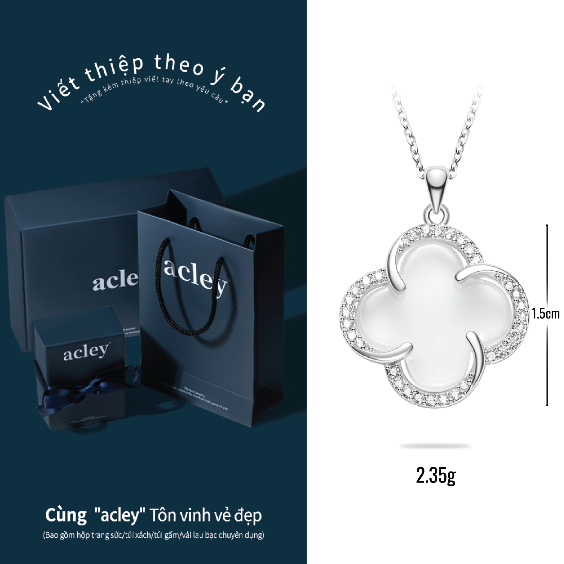 Dây chuyền An Cát Tường – Acley | Bạc S925 + Mã não trắng + Đá CZ Zirconia | YD-3169C - Image 3