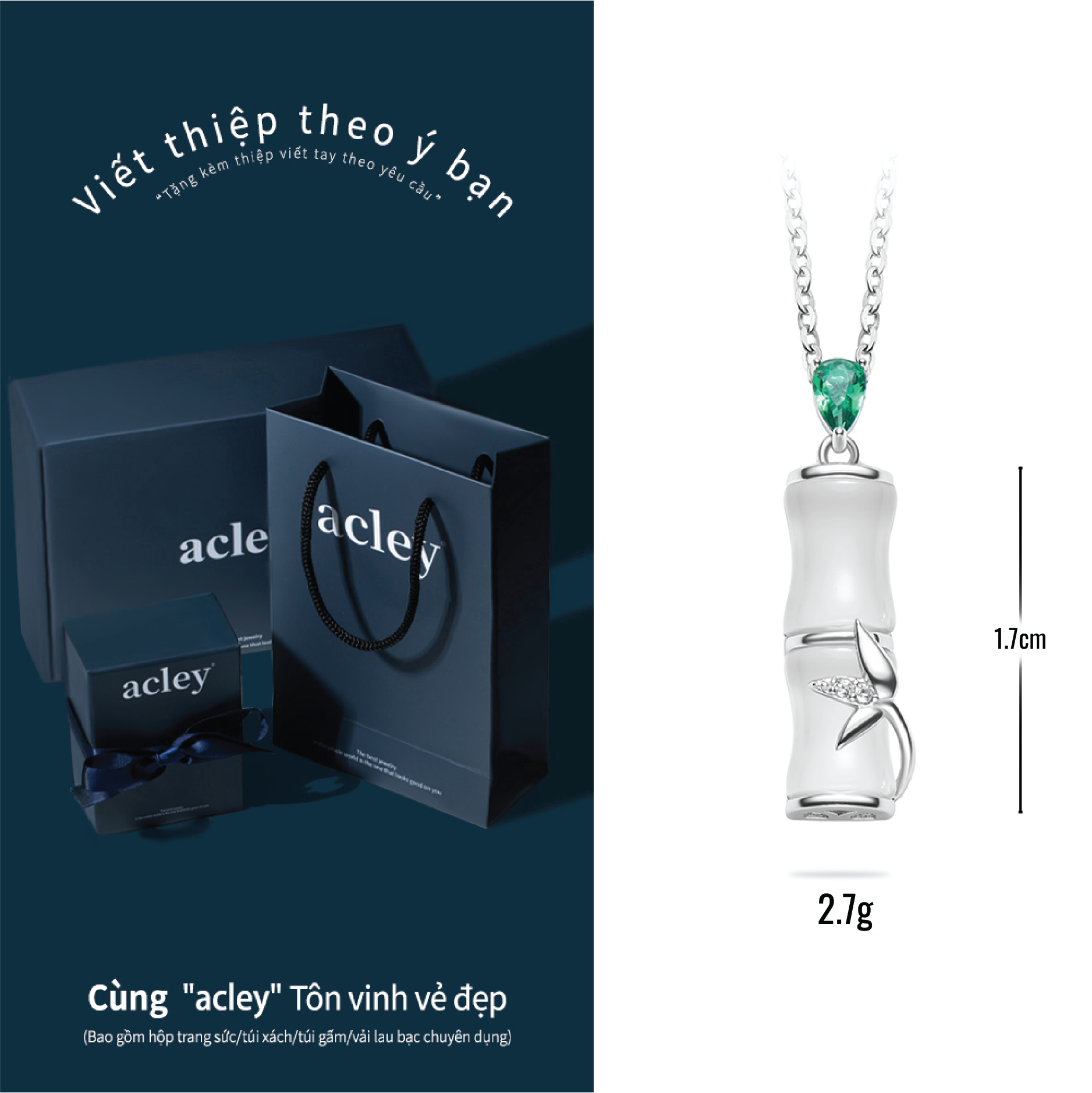 Dây chuyền Trúc Vĩnh An – Acley | Bạc S925 + Mã não trắng + Đá CZ Zirconia | YD-5767B - Image 3