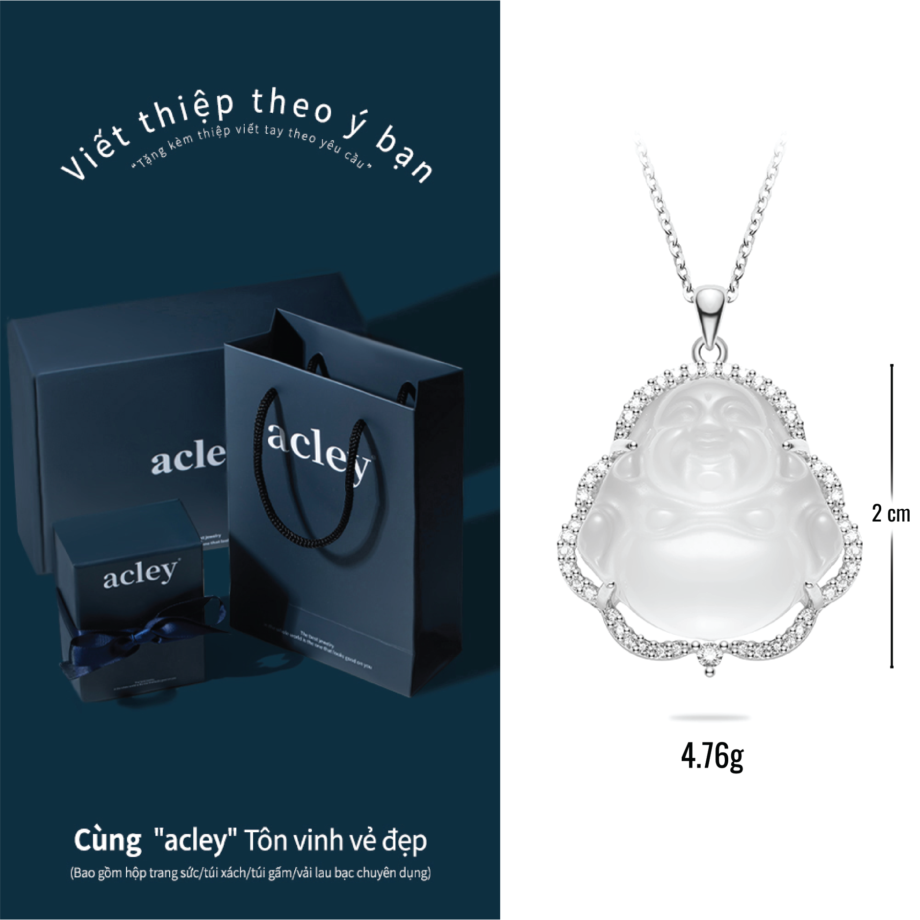 Dây chuyền Phật Tâm – Acley | Bạc S925 + Mã não trắng + Đá CZ Zirconia | YD-7540S - Image 3