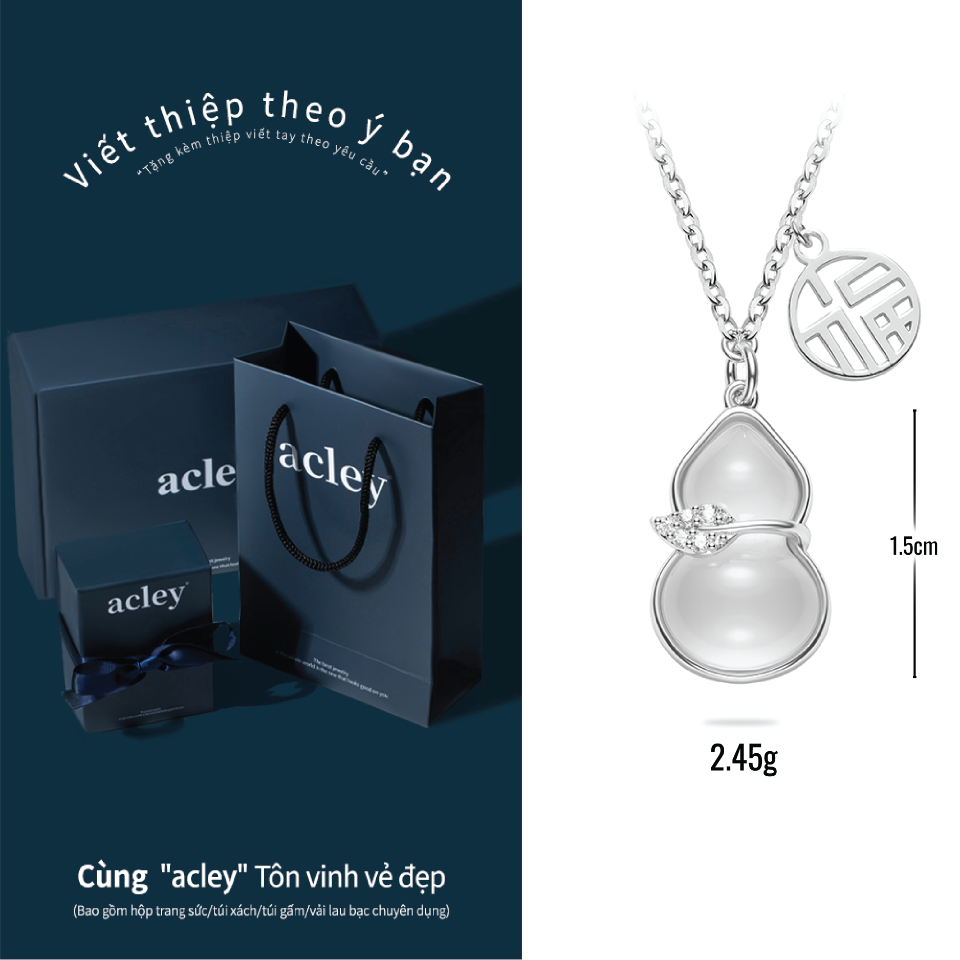 Dây chuyền Phúc Trường Thọ – Acley | Bạc S925 + Mã não trắng + Đá CZ Zirconia | YE06234A8Cb - Image 3