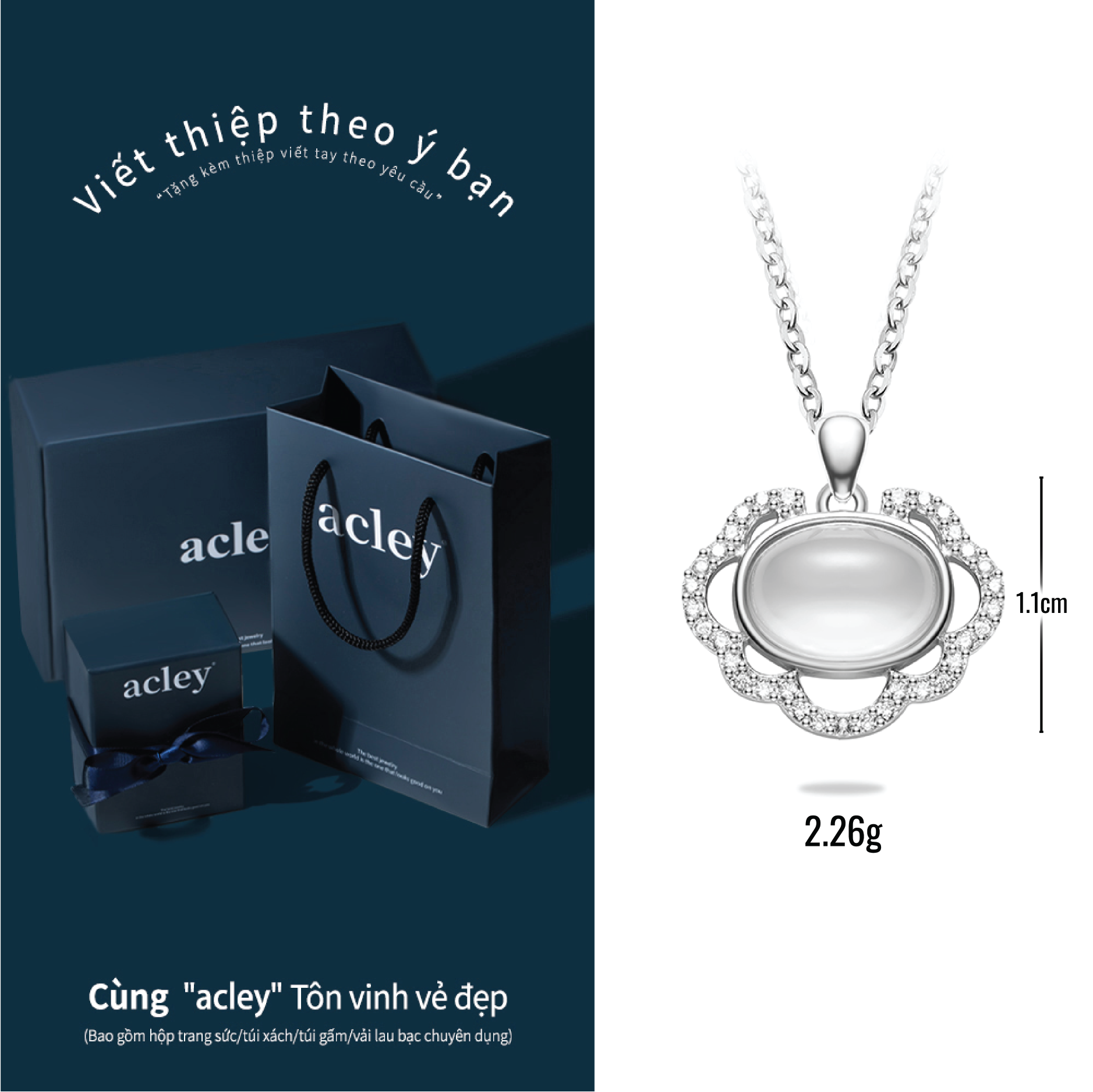 Dây chuyền Vân Hoa – Acley | Bạc S925 + Mã não trắng + Đá CZ Zirconia | YE06252A8Cb - Image 3