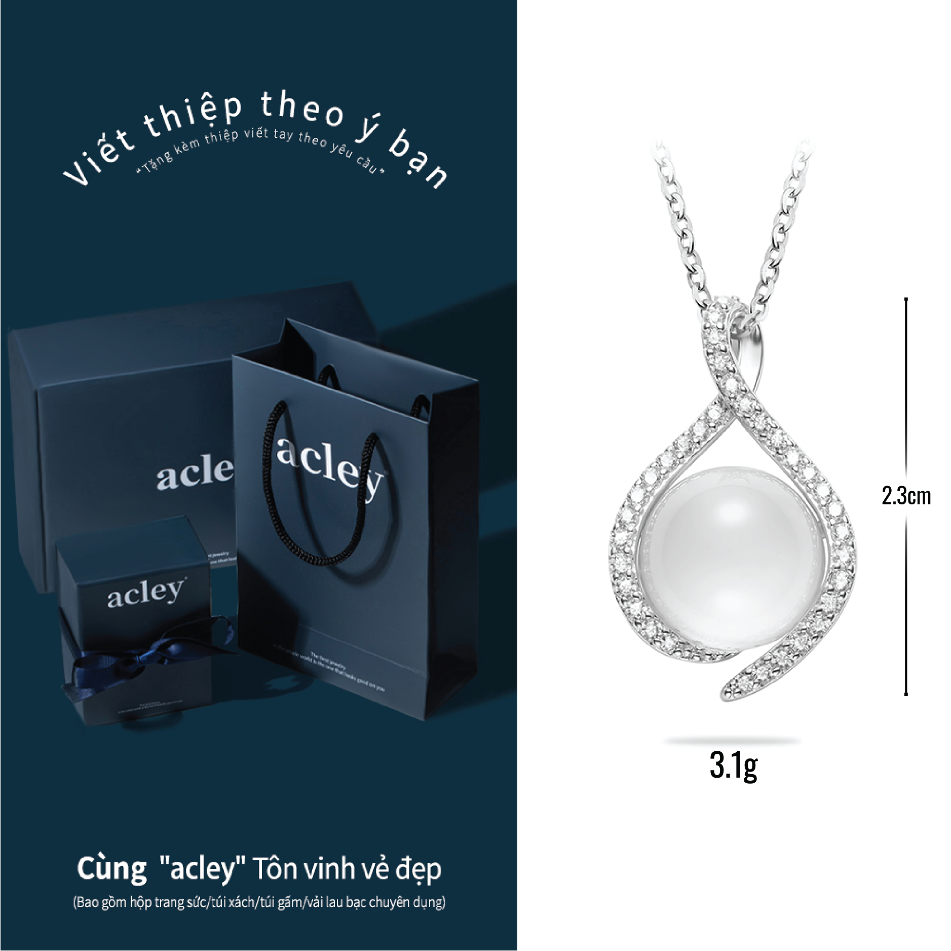 Dây chuyền Duyên Lụa – Acley | Bạc S925 + Mã não trắng + Đá CZ Zirconia | YE07502A8Cb - Image 3