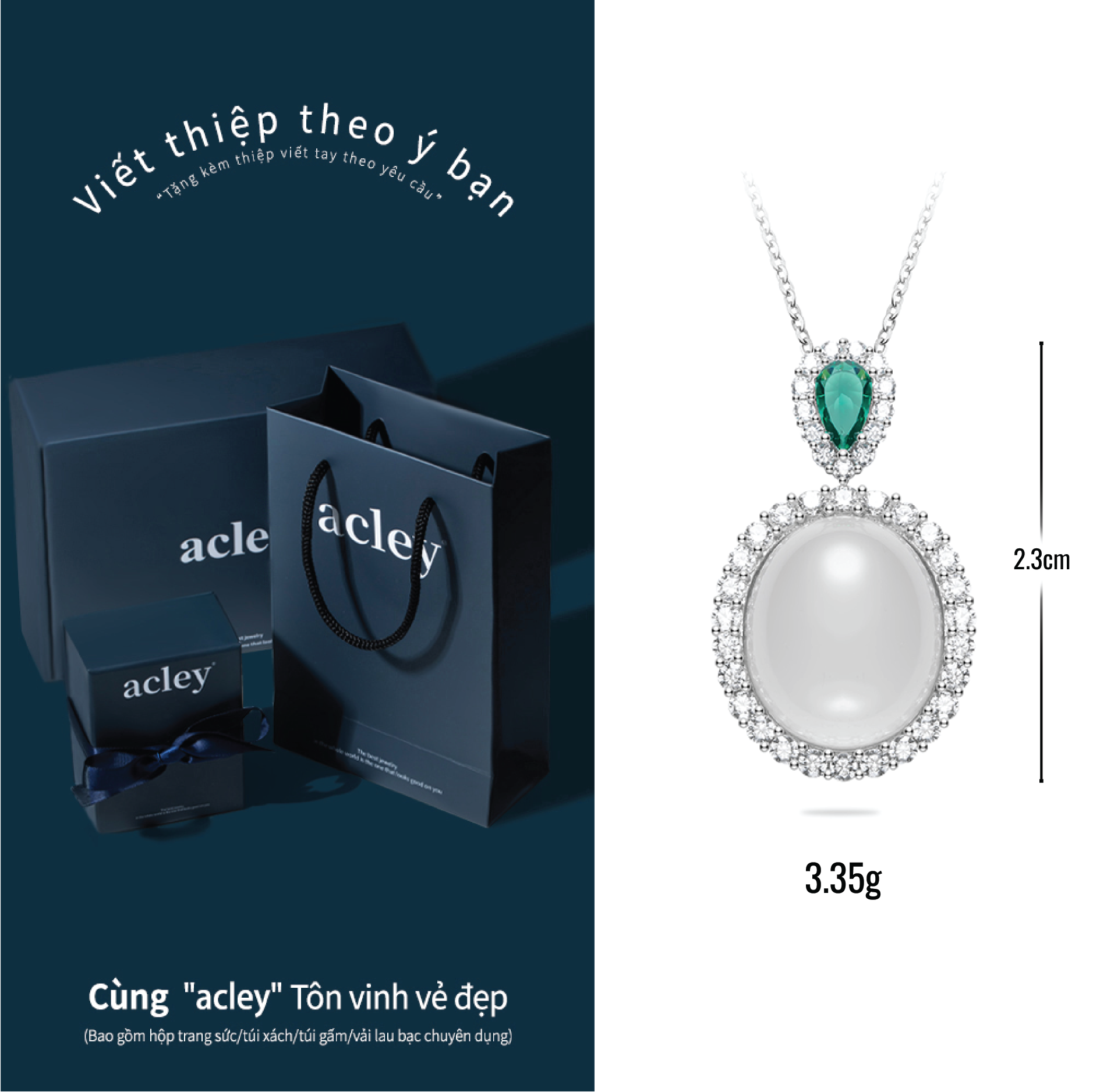 Dây chuyền Bích Nguyệt – Acley | Bạc S925 + Mã não trắng + Đá CZ Zirconia | YE07511A8Cgb - Image 3