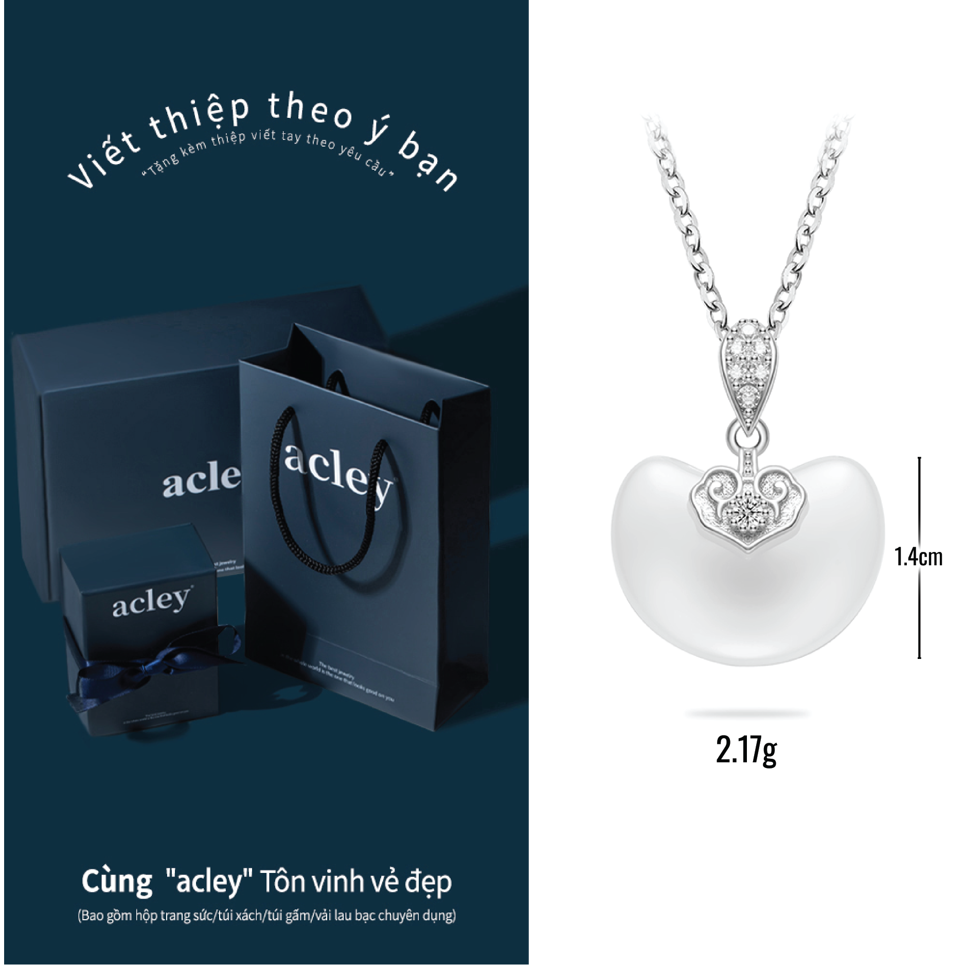 Dây chuyền Phúc Kim – Acley | Bạc S925 + Mã não trắng + Đá CZ Zirconia | YE07699A8Cb - Image 3