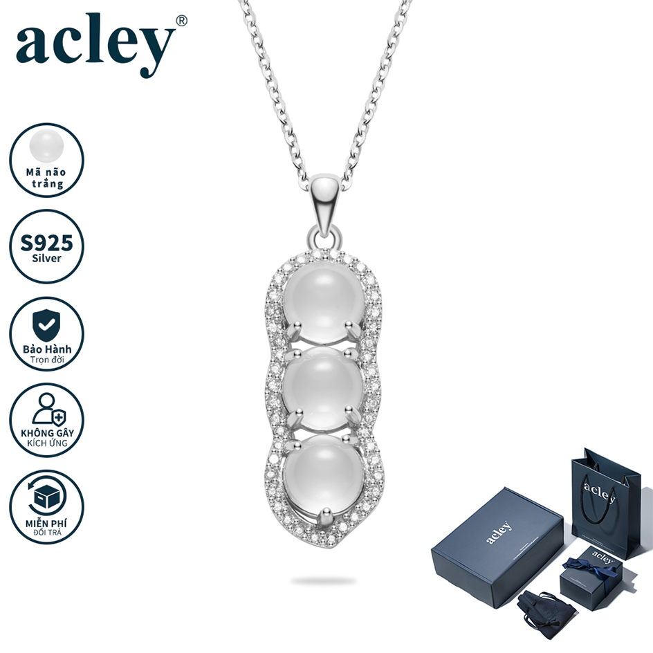 Dây chuyền Tam Ngọc – Acley | Bạc S925 + Mã não trắng + Đá CZ Zirconia | AGX-0555BS