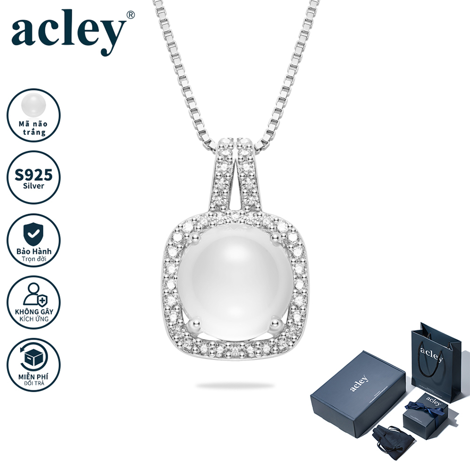 Dây chuyền Nguyệt Quang – Acley | Bạc S925 + Mã não trắng + Đá CZ Zirconia | AGX-0577BS