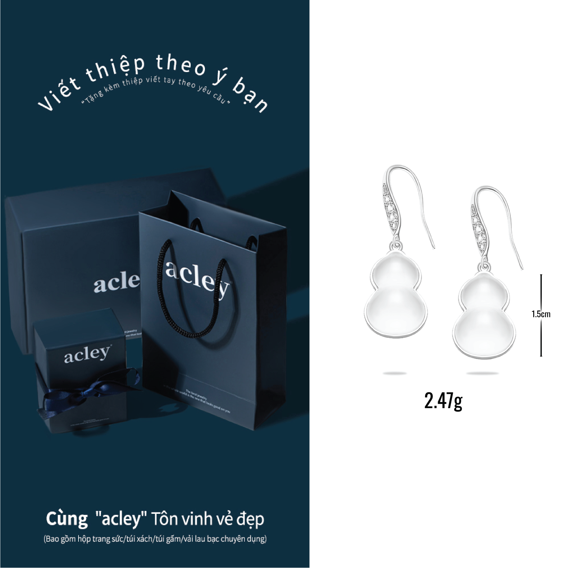 Bông tai An Lành – Acley | Bạc S925 + Mã não trắng + Đá CZ Zirconia | YG10755A8Zb - Image 3
