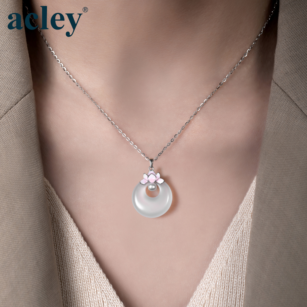 Dây chuyền Liên Hoa Phú Quý – Acley | Bạc S925 + Mã não trắng + Ngọc trai tự nhiên | AGX-0331S - Image 4