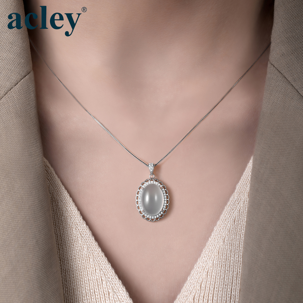 Dây chuyền Ngọc Tuyết – Acley | Bạc S925 + Mã não trắng + Đá CZ Zirconia | AGX-0568BS - Image 4