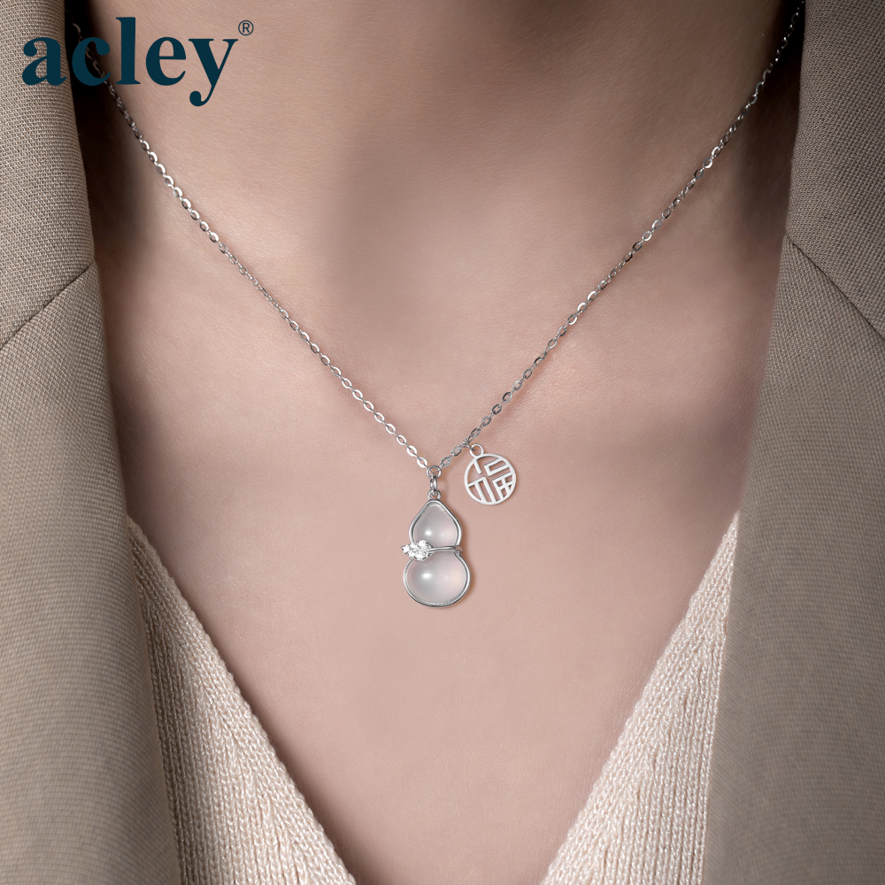 Dây chuyền Phúc Trường Thọ – Acley | Bạc S925 + Mã não trắng + Đá CZ Zirconia | YE06234A8Cb - Image 4