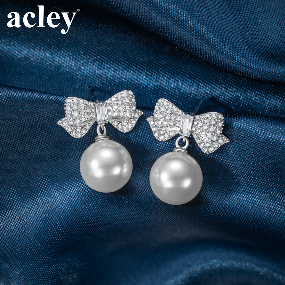 Bông tai Nơ Ngọc Quý – Acley | Bạc S925 + Ngọc trai + Đá CZ Zirconia | AE103320401 - Image 5