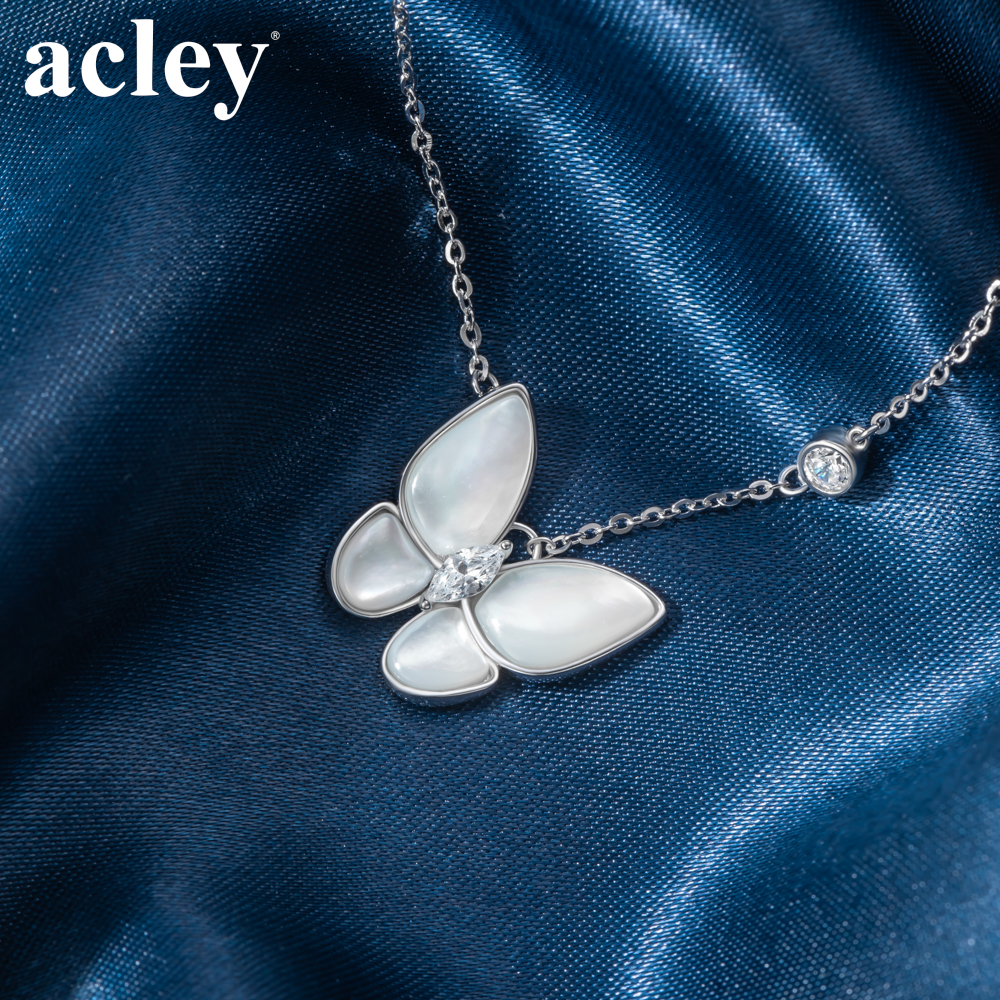 Dây chuyền Cánh Bướm Thủy Tinh – Acley | Bạc S925 + Xà cừ + Đá CZ Zirconia | KF-4416B - Image 6