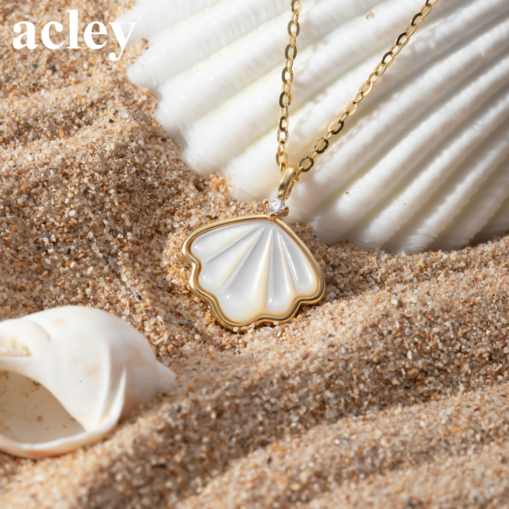 Dây chuyền Hải Đường Minh Châu – Acley | Bạc S925 xi vàng + Xà cừ + Đá CZ Zirconia | AYX-1393G - Image 5