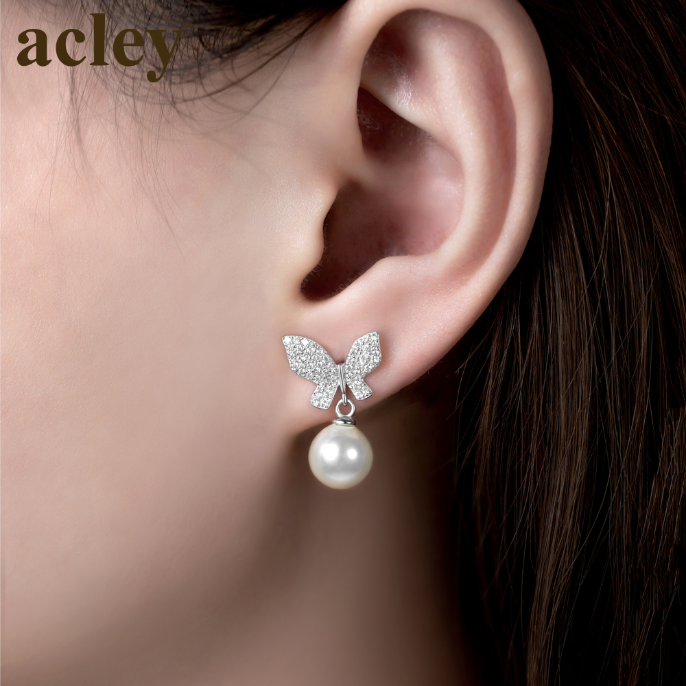 Bông tai Butterfly Pearl – Acley | Bạc S925 + Ngọc trai + Đá CZ Zirconia | AE93900401 - Image 4