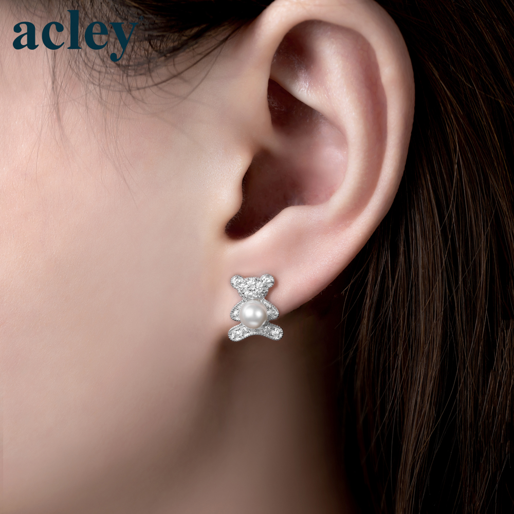 Bông tai Gấu Con – Acley | Bạc S925 + Ngọc trai + Đá CZ Zirconia | YG04683A8Z35 - Image 4