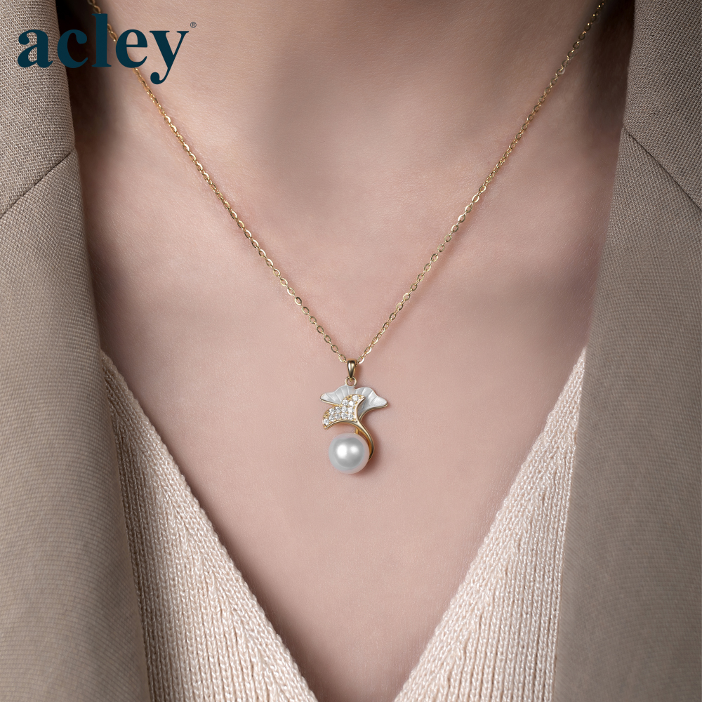 Dây chuyền Ngọc Phiến Ginkgo – Acley | Bạc S925 + Ngọc trai + Đá CZ Zirconia | KC-4839Q - Image 4