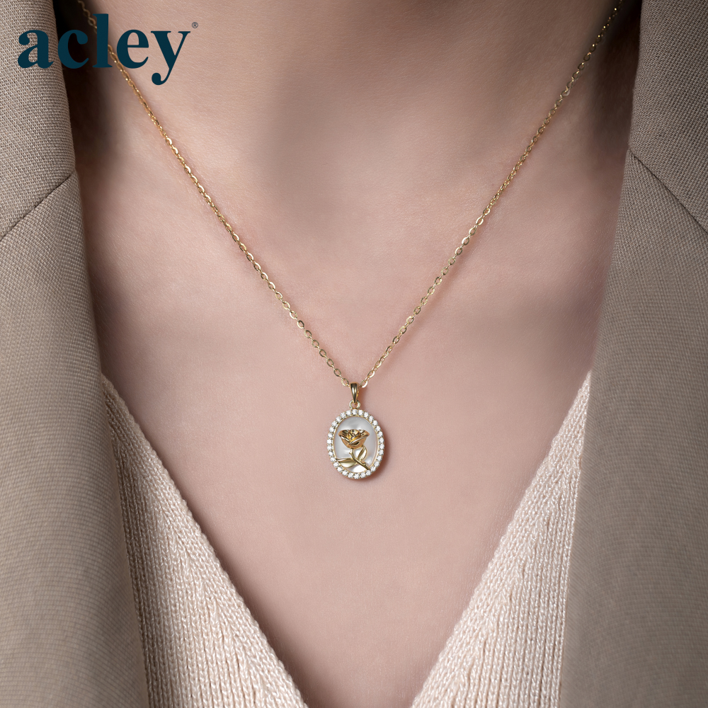 Dây chuyền Hoa Hồng Vĩnh Cửu – Acley | Bạc S925 + Xà cừ + Đá CZ Zirconia | KC-2838B - Image 4