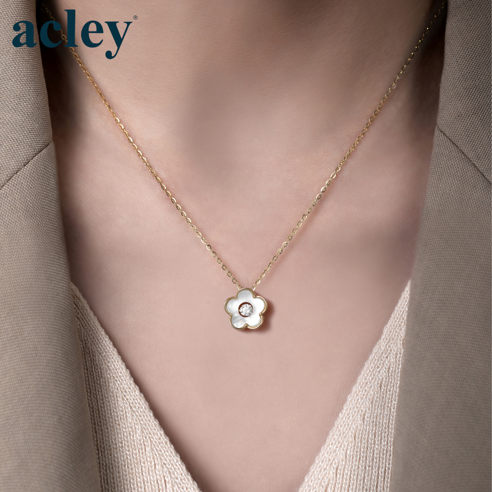 Dây chuyền Đóa Hoa – Acley | Bạc S925 + Xà cừ + Đá CZ Zirconia | YFD0181BG1 - Image 4