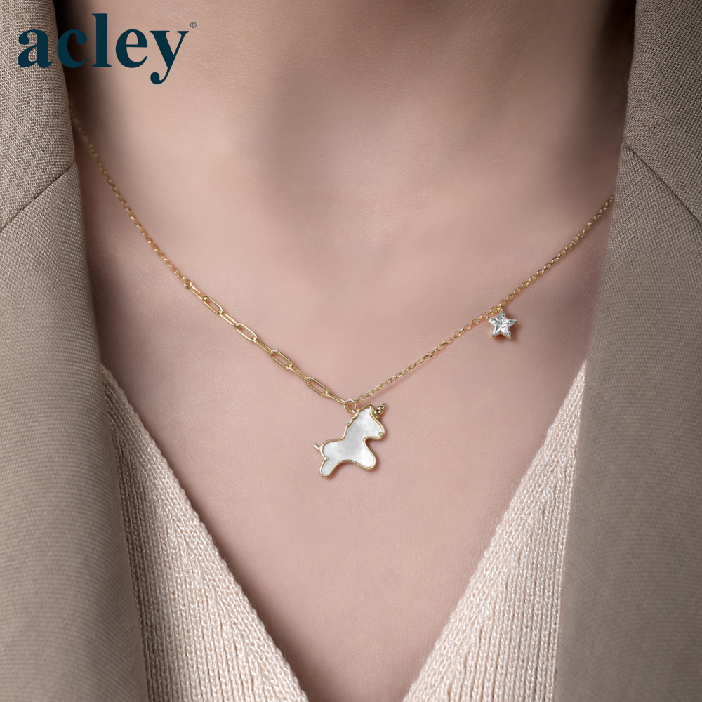 Dây chuyền Kỳ Lân Vàng – Acley | Bạc S925 + Xà cừ + Đá CZ Zirconia | YD10114Q - Image 4