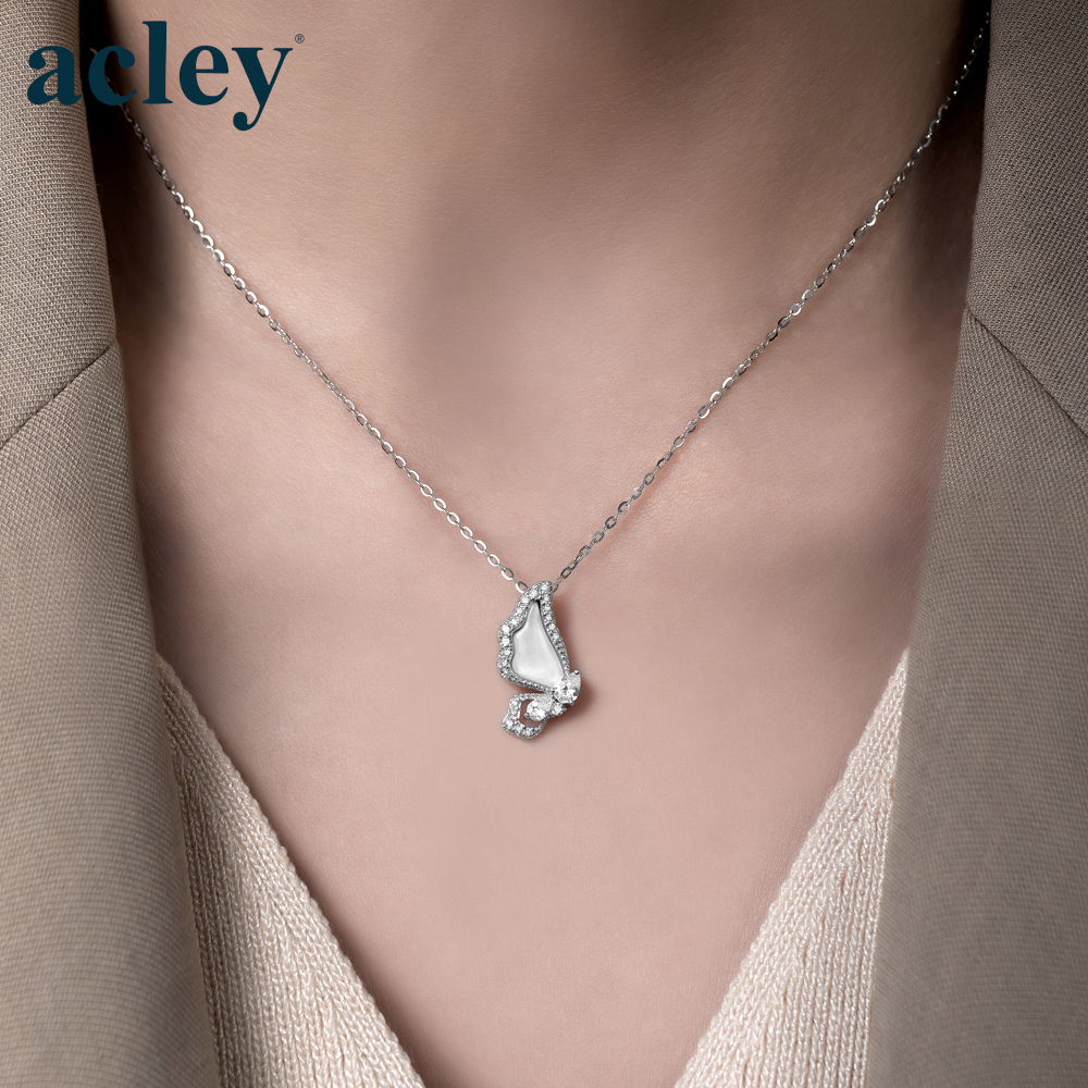 Dây chuyền Bướm Lặng – Acley | Bạc S925 + Xà cừ + Đá CZ Zirconia | YE07263A8Cb - Image 4