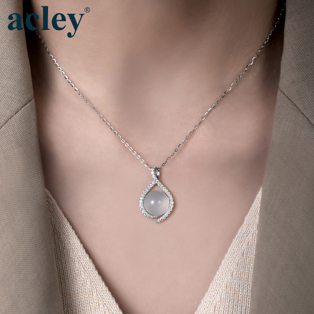 Dây chuyền Duyên Lụa – Acley | Bạc S925 + Mã não trắng + Đá CZ Zirconia | YE07502A8Cb - Image 4