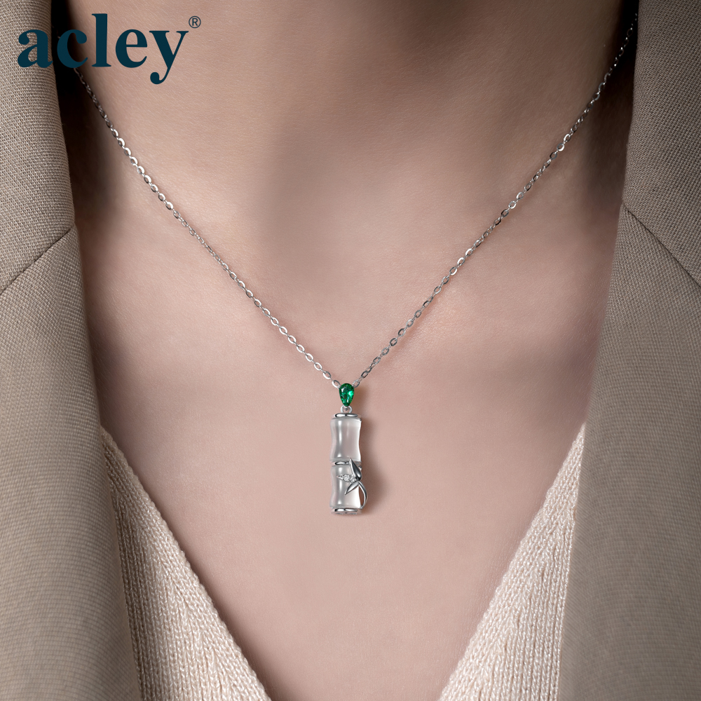 Dây chuyền Trúc Vĩnh An – Acley | Bạc S925 + Mã não trắng + Đá CZ Zirconia | YD-5767B - Image 4