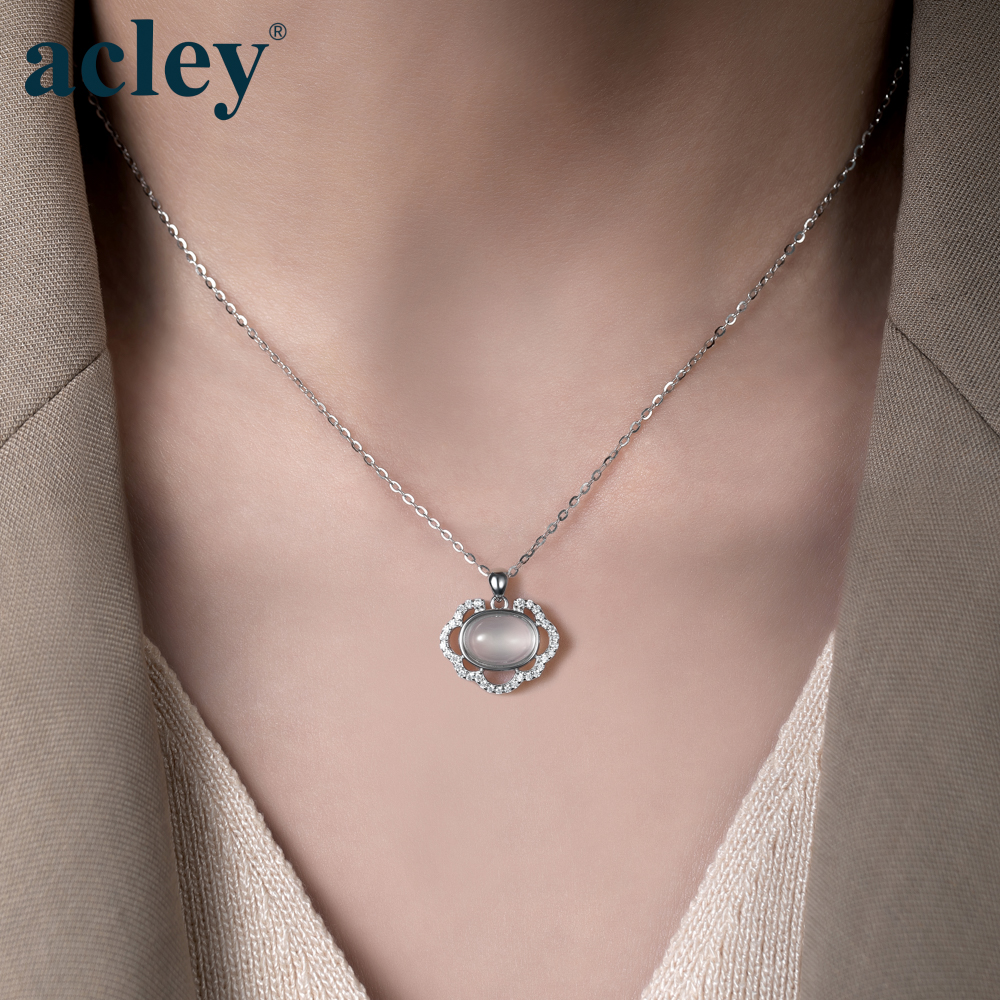 Dây chuyền Vân Hoa – Acley | Bạc S925 + Mã não trắng + Đá CZ Zirconia | YE06252A8Cb - Image 4