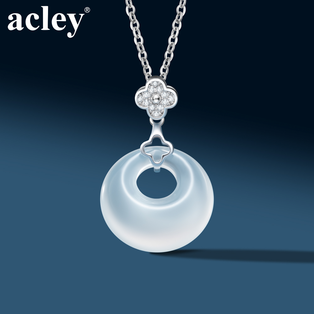 Dây chuyền Sắc Hoa Trăng Thanh – Acley | Bạc S925 + Mã não trắng + Đá CZ Zirconia | AXY-3670S - Image 5