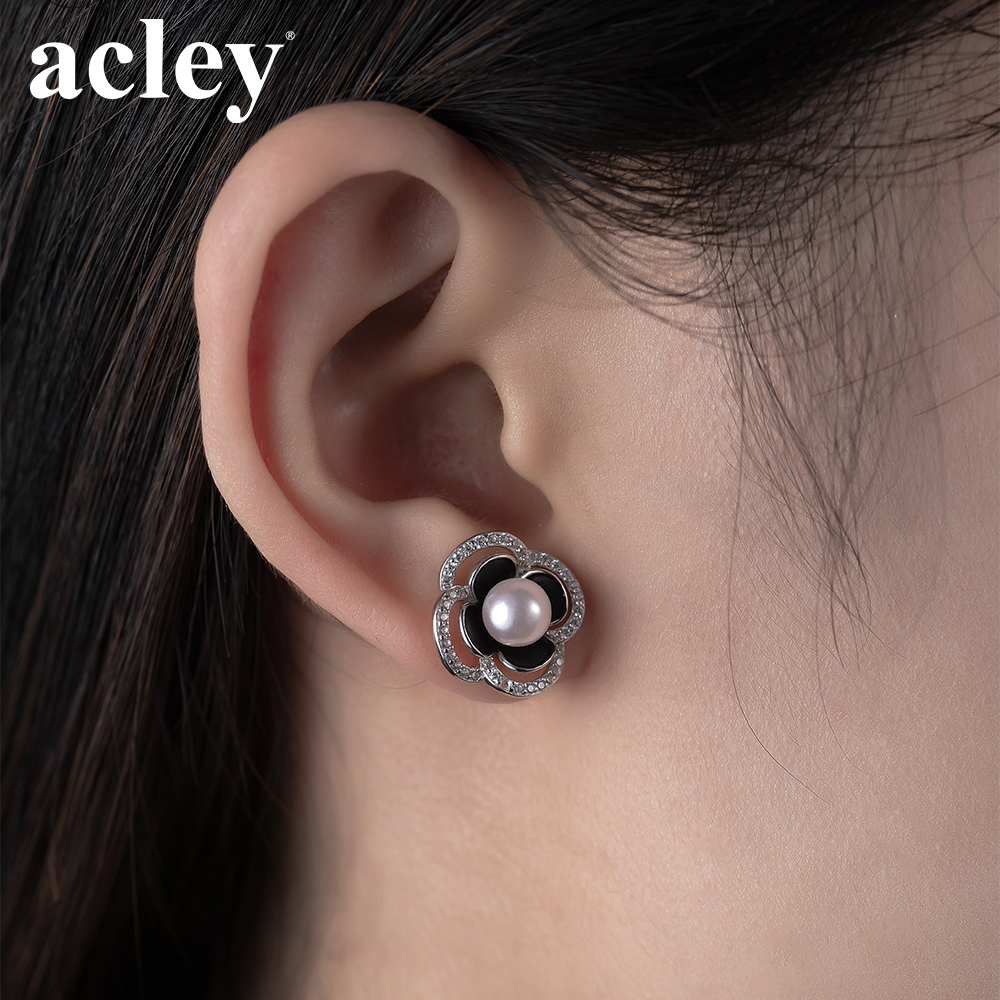 Bông tai Hoa Sơn Trà – Acley | Bạc S925 + Ngọc trai + Đá CZ Zirconia | E1009436114 - Image 5
