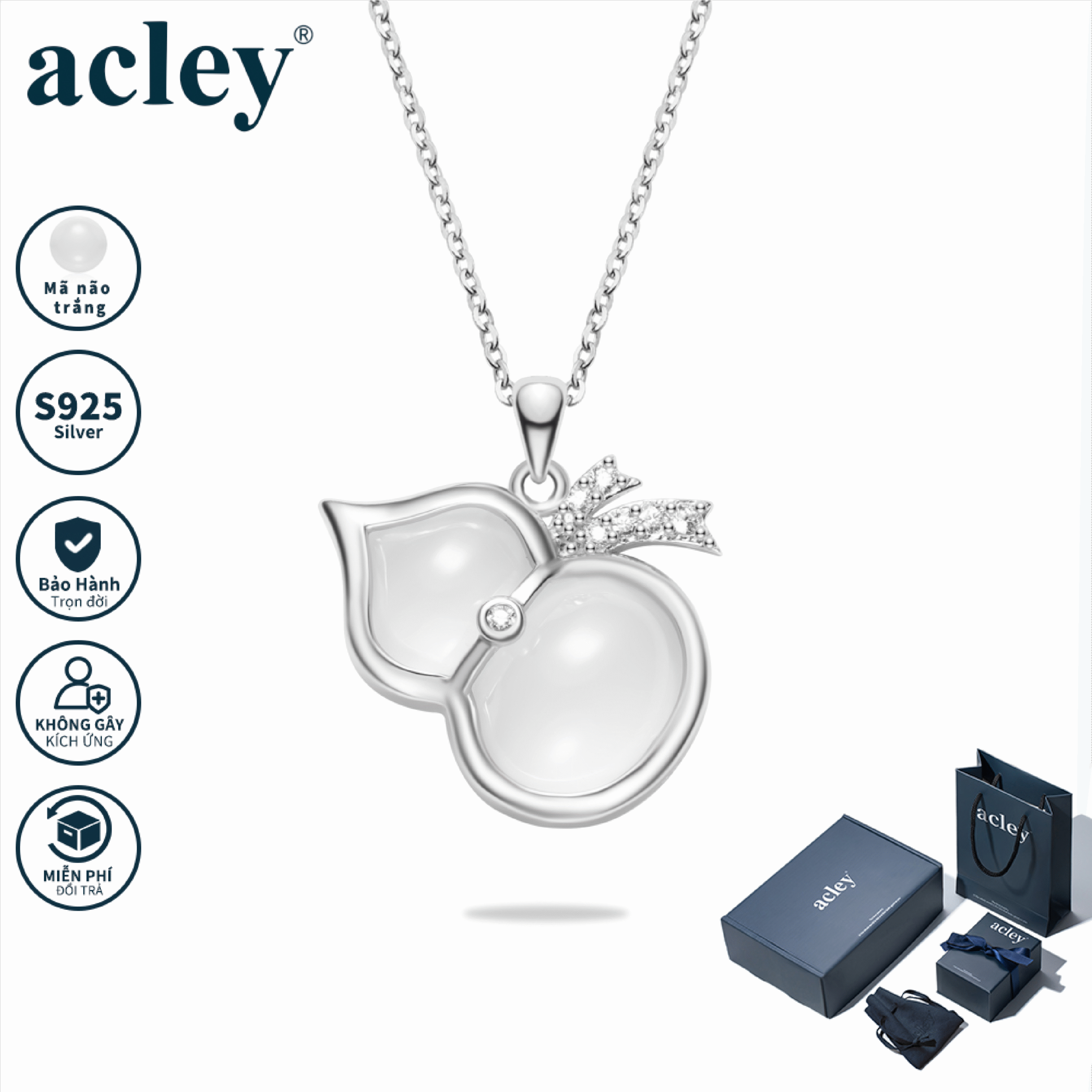 Dây chuyền Lộc Mãn – Acley | Bạc S925 + Mã não trắng + Đá CZ Zirconia | YD-3639B