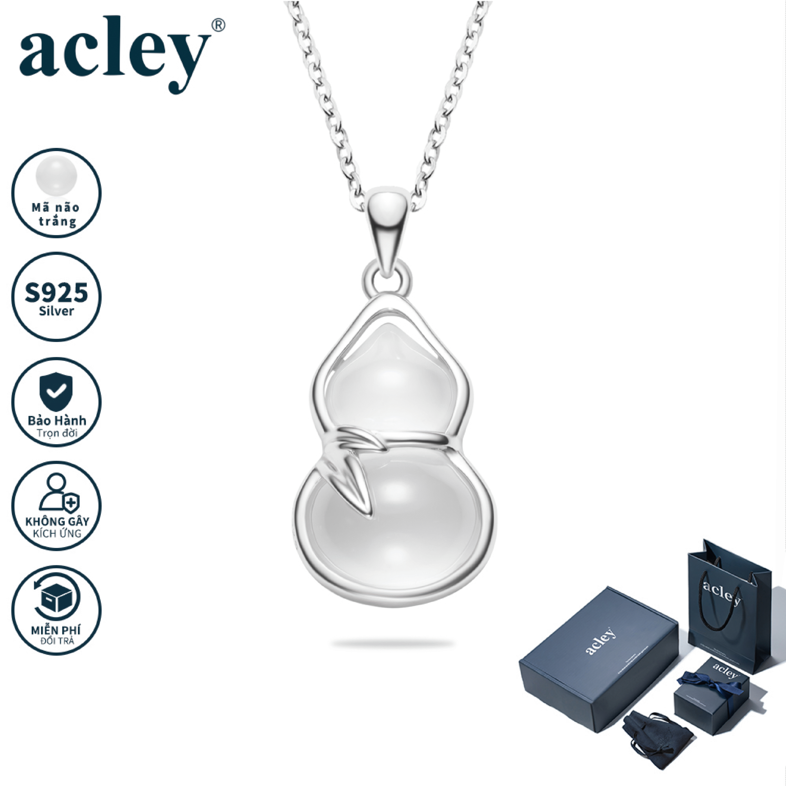 Dây chuyền Phúc Mãn Đường – Acley | Bạc S925 + Mã não trắng | YD-7539B