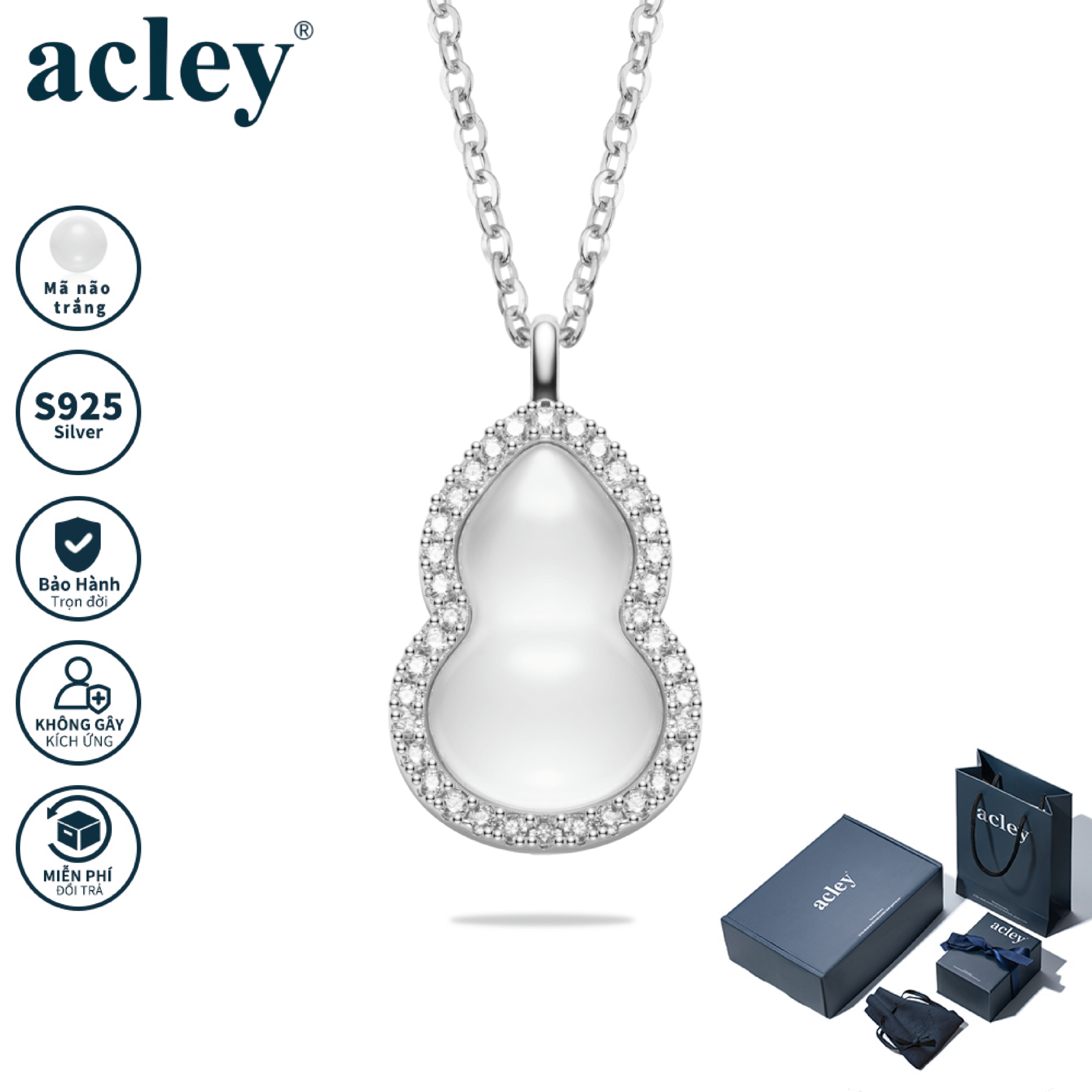Dây chuyền Thanh Tâm – Acley | Bạc S925 + Mã não trắng + Đá CZ Zirconia | YE06163A8Cb