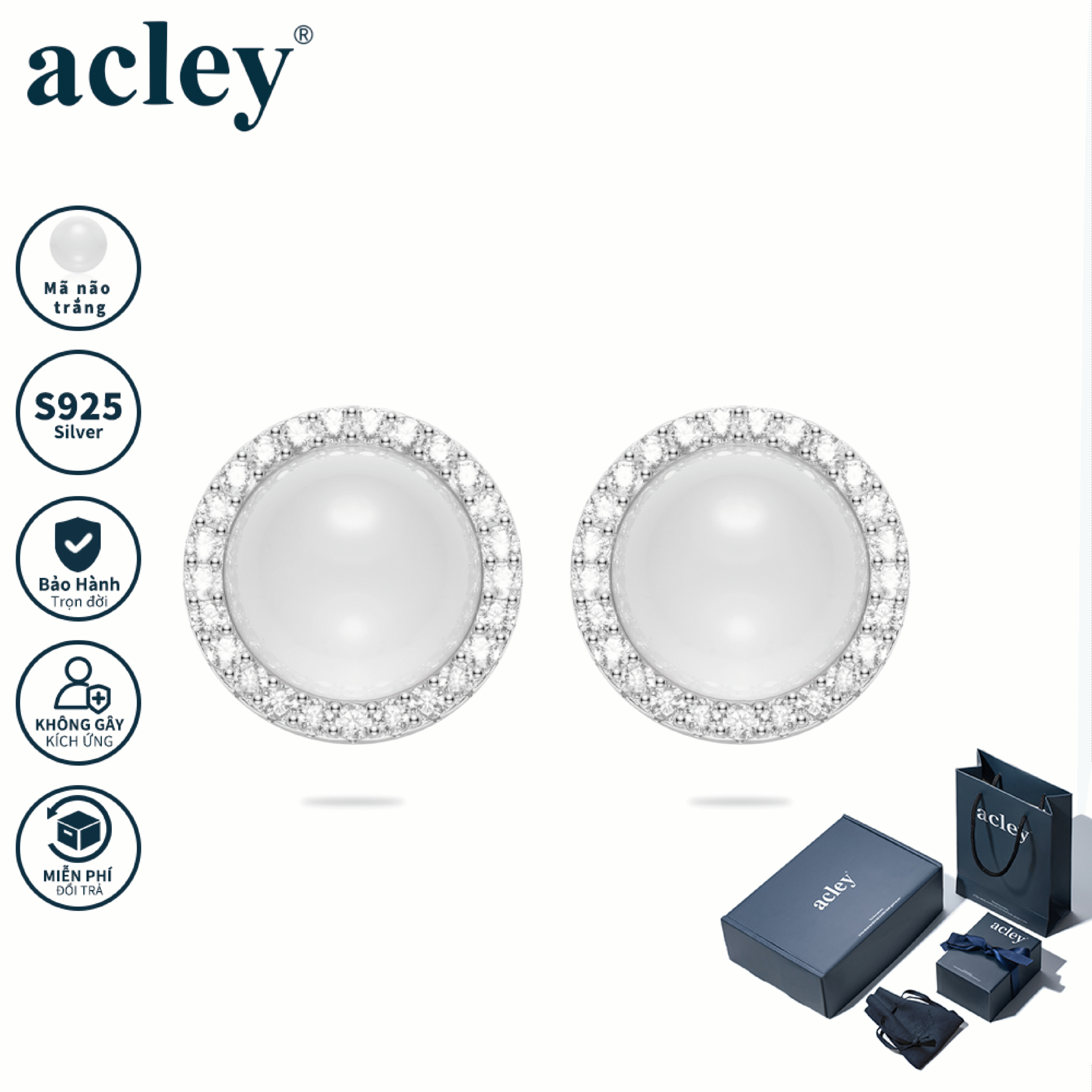Bông tai Tinh Vân – Acley | Bạc S925 + Mã não trắng + Đá CZ Zirconia | YG08487A88Zb4