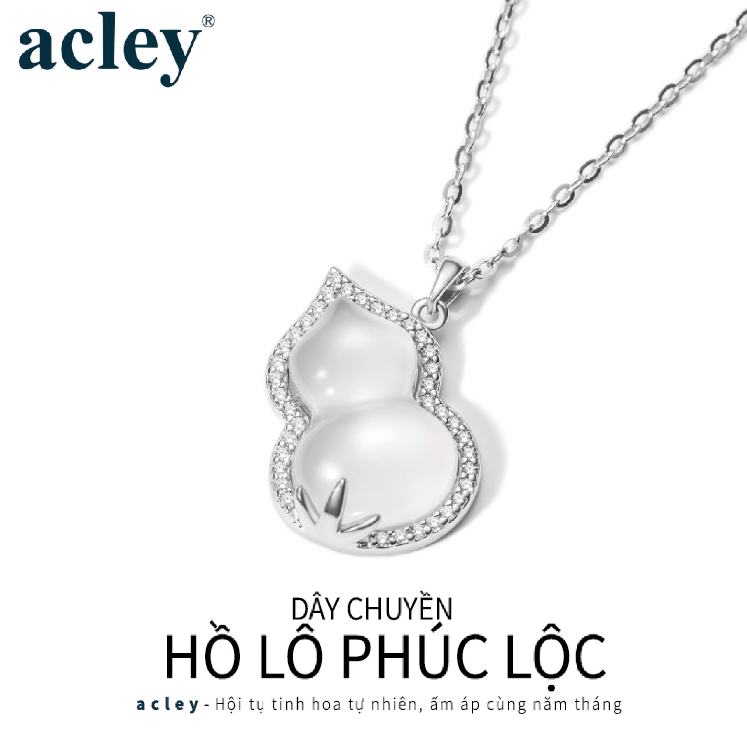 Dây chuyền Hồ Lô Phúc Lộc – Acley | Bạc S925 + Mã não trắng + Đá CZ Zirconia | AYX-2943S - Image 2