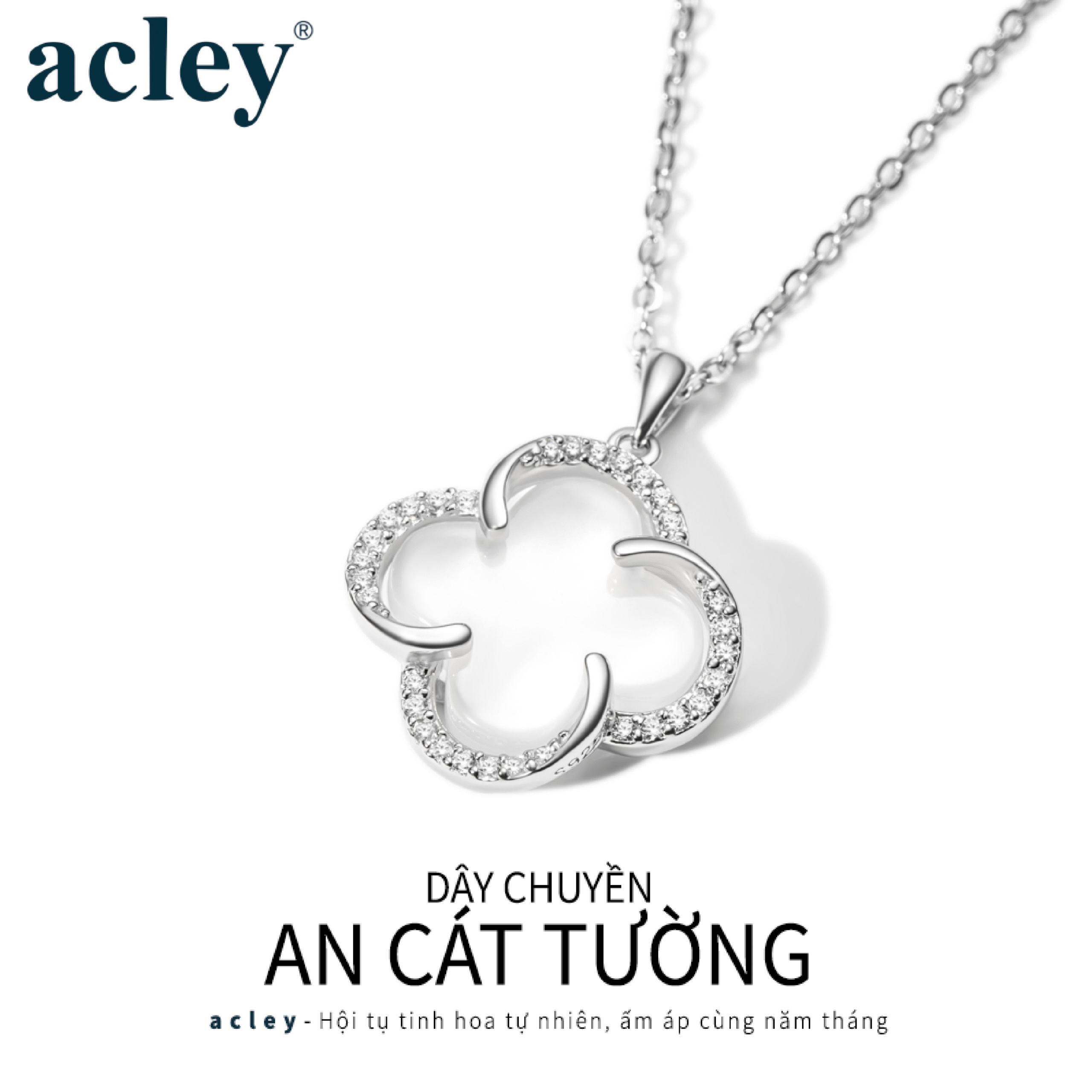 Dây chuyền An Cát Tường – Acley | Bạc S925 + Mã não trắng + Đá CZ Zirconia | YD-3169C - Image 2