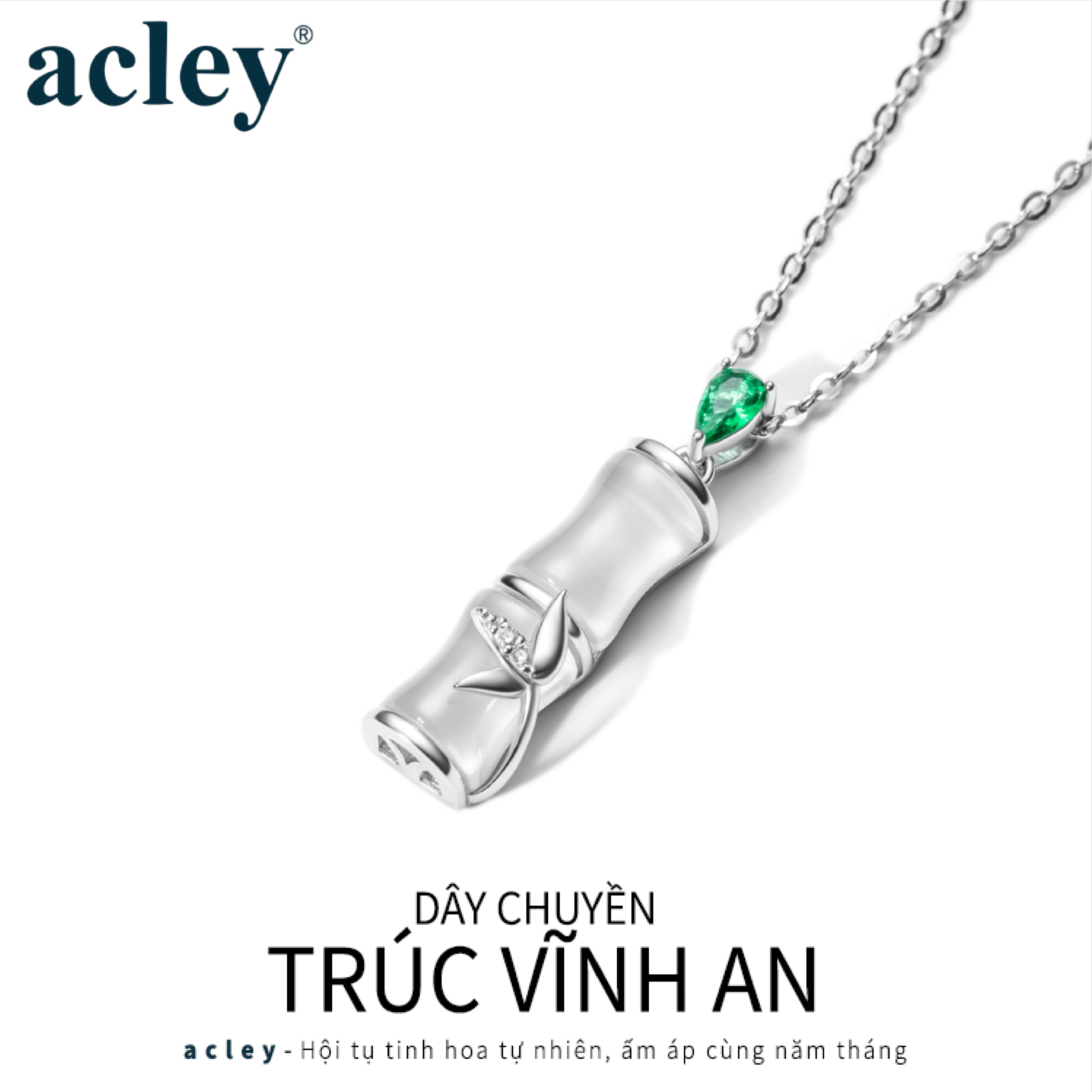 Dây chuyền Trúc Vĩnh An – Acley | Bạc S925 + Mã não trắng + Đá CZ Zirconia | YD-5767B - Image 2