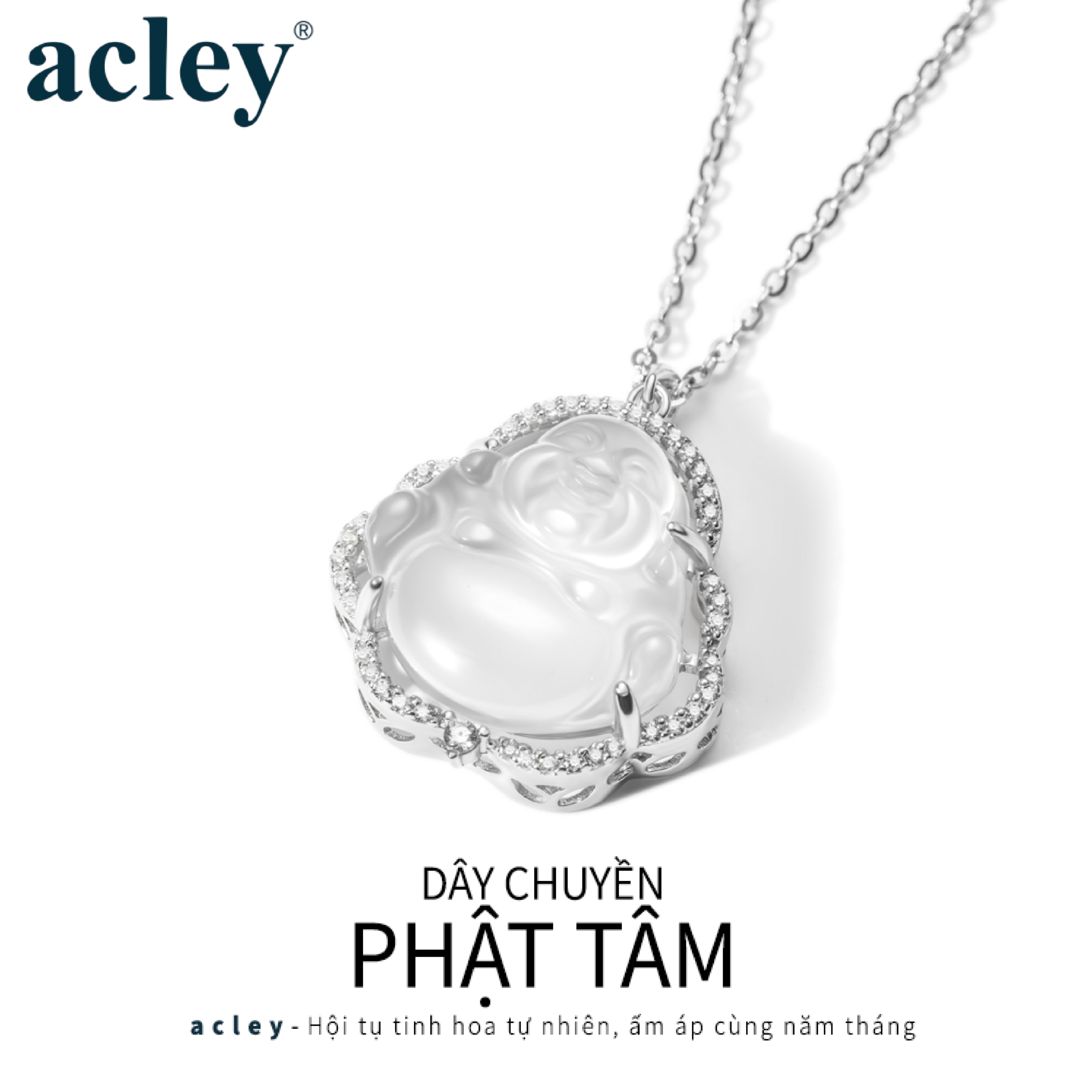 Dây chuyền Phật Tâm – Acley | Bạc S925 + Mã não trắng + Đá CZ Zirconia | YD-7540S - Image 2