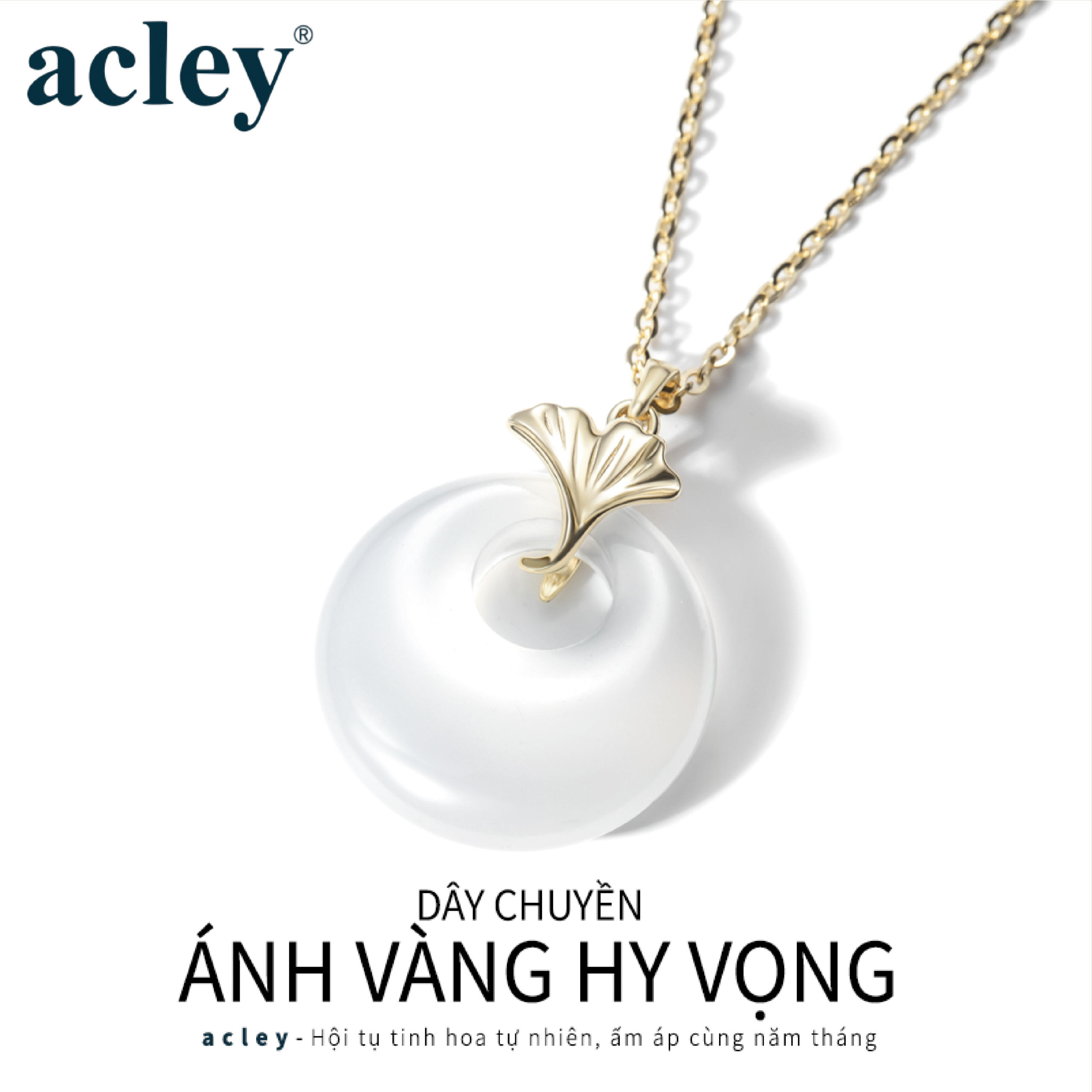 Dây chuyền Ánh Vàng Hy Vọng – Acley | Bạc S925 + Mã não trắng | AYX-3197G - Image 2