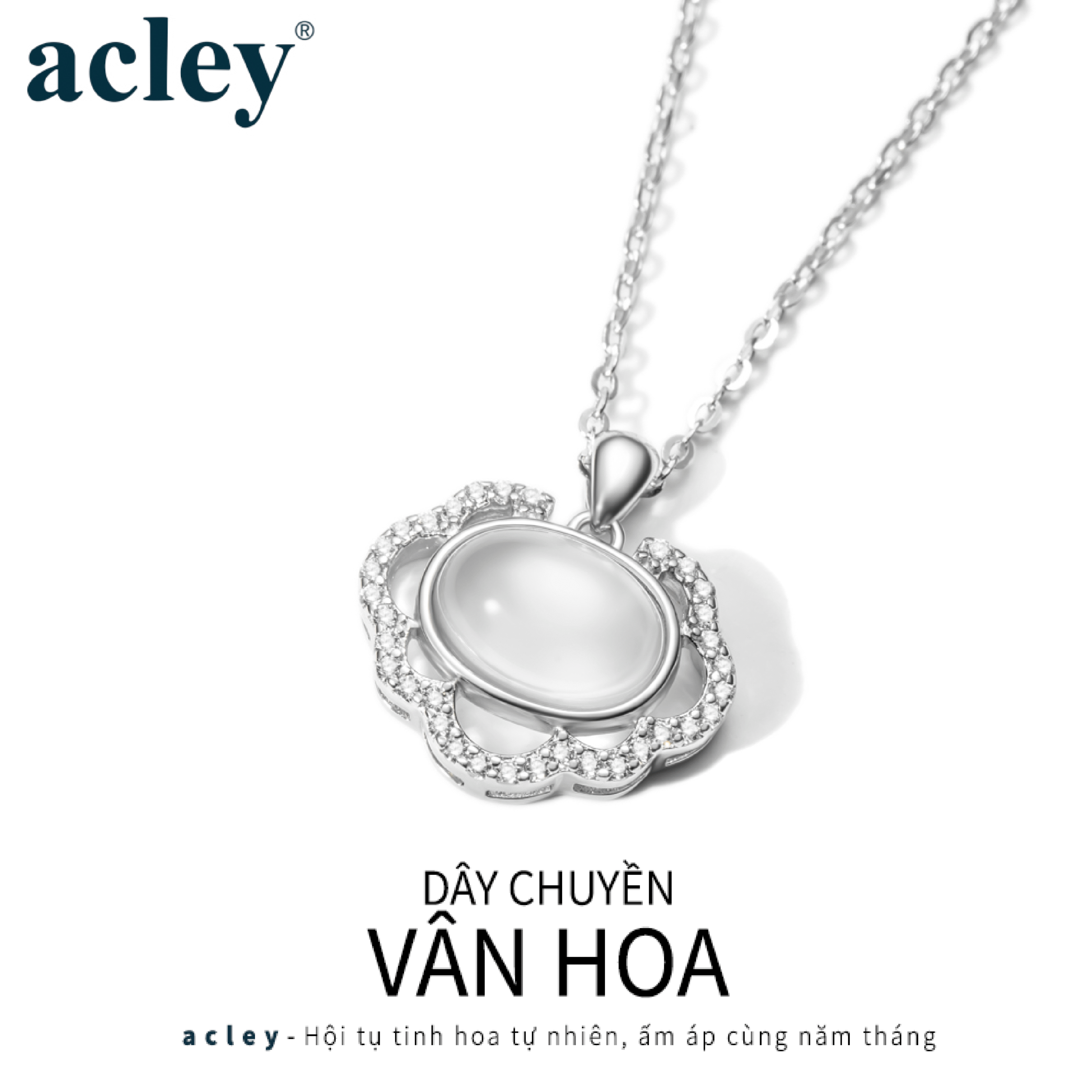 Dây chuyền Vân Hoa – Acley | Bạc S925 + Mã não trắng + Đá CZ Zirconia | YE06252A8Cb - Image 2
