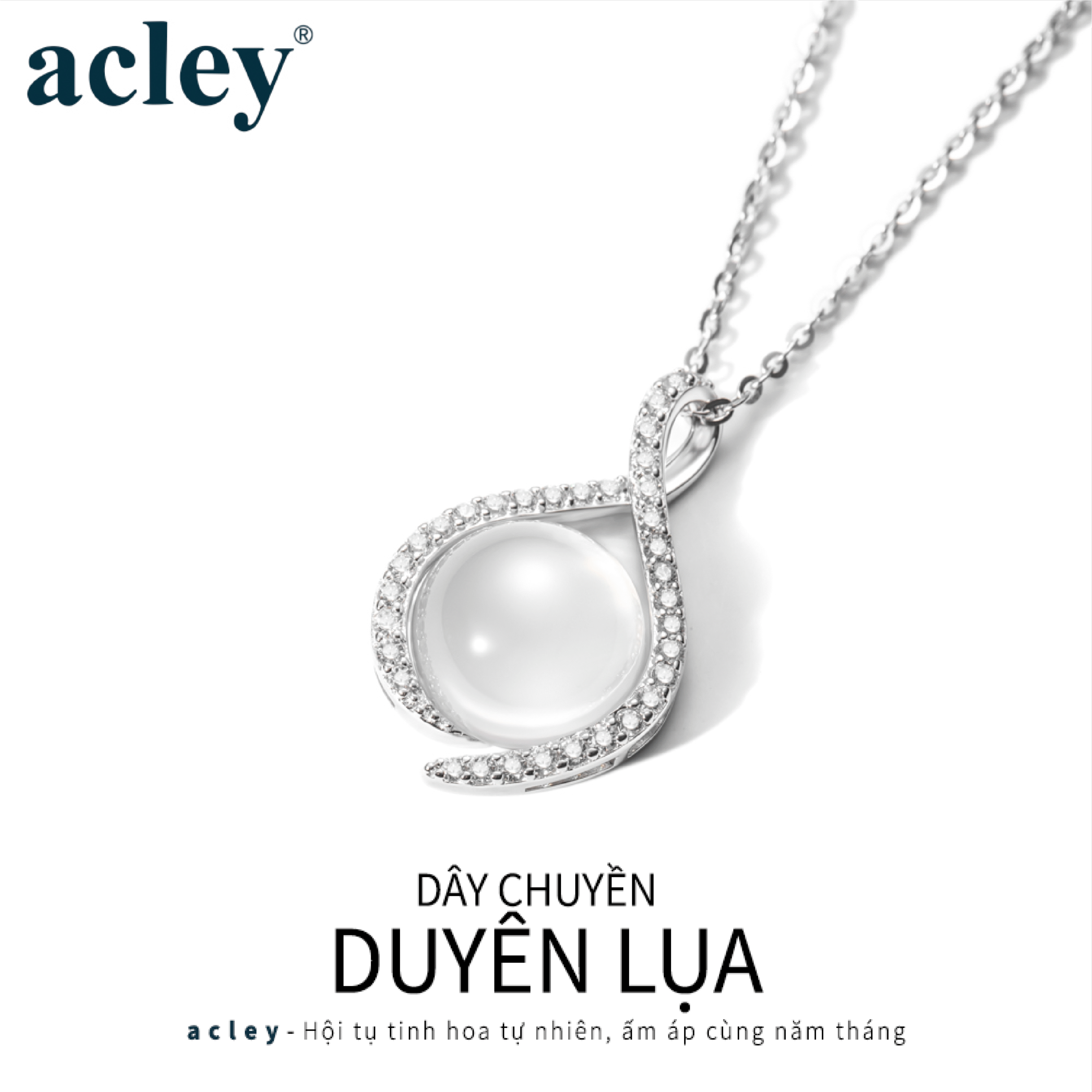 Dây chuyền Duyên Lụa – Acley | Bạc S925 + Mã não trắng + Đá CZ Zirconia | YE07502A8Cb - Image 2