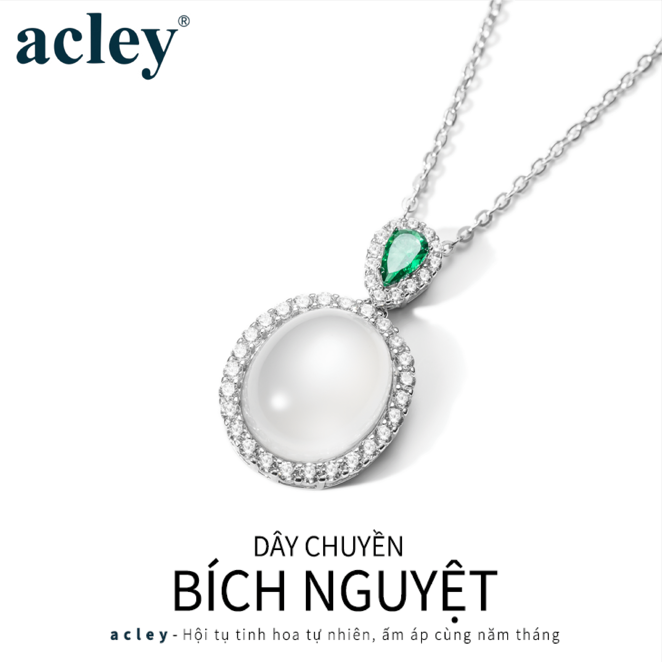 Dây chuyền Bích Nguyệt – Acley | Bạc S925 + Mã não trắng + Đá CZ Zirconia | YE07511A8Cgb - Image 2