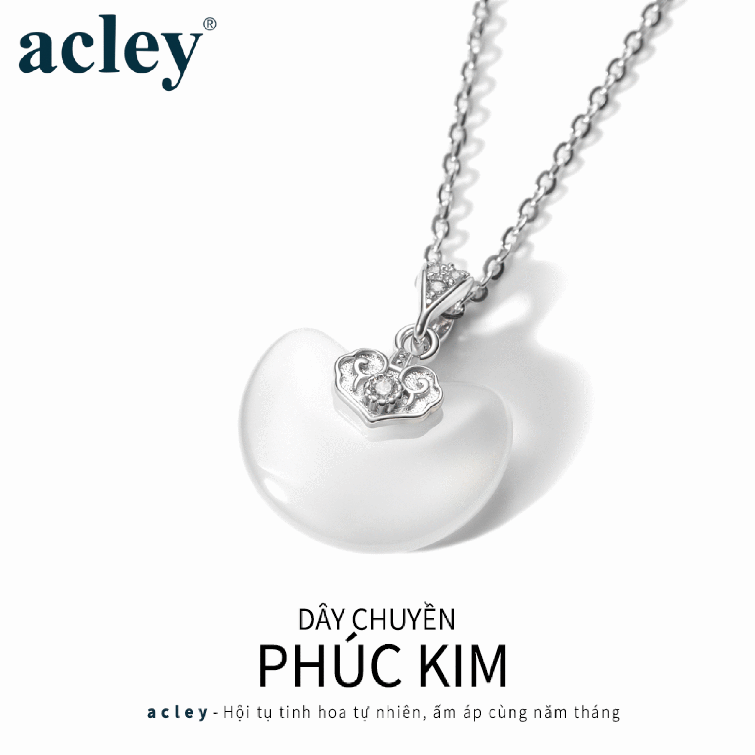Dây chuyền Phúc Kim – Acley | Bạc S925 + Mã não trắng + Đá CZ Zirconia | YE07699A8Cb - Image 2